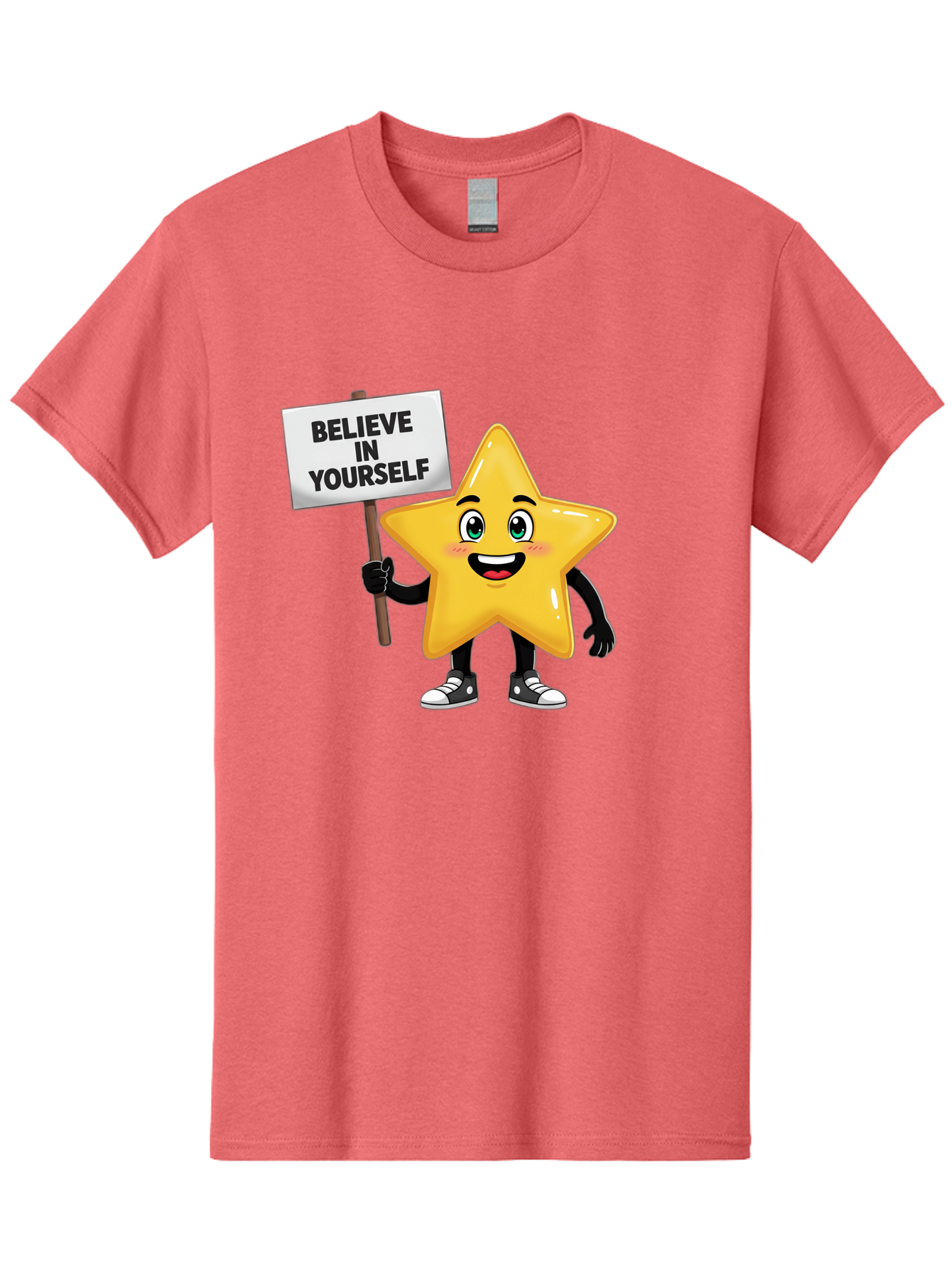 Believe-In-Yourself-7 Men'S Graphic Tee, 100% Cotton, Comfortable Casual Summer Wear, Machine Washable, Motivational Star, Positive Affirmation, Believe In Yourself, Inspirational Quote, Cartoon Character, Yellow Star, Motivational Message, Bae133