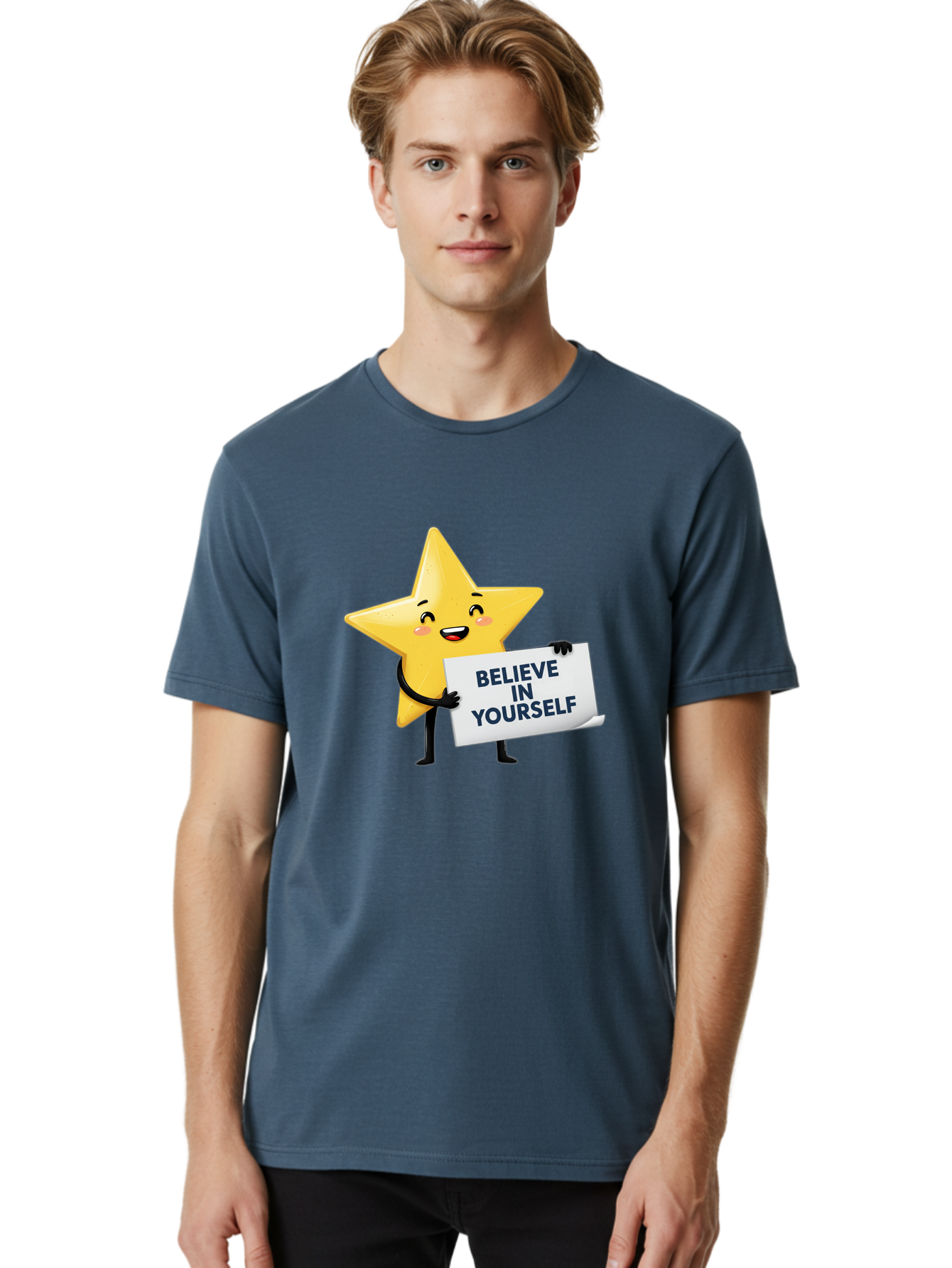 Believe-In-Yourself-9 Men'S Graphic Tee, 100% Cotton, Comfortable Casual Summer Wear, Machine Washable, Cartoon Star, Believe In Yourself, Motivational Quote, Inspirational Message, Positive Affirmation, Self-Confidence, Empowerment, Bae135