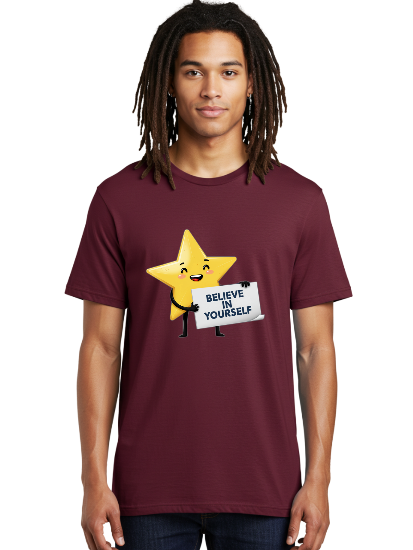 Believe-In-Yourself-9 Men'S Graphic Tee, 100% Cotton, Comfortable Casual Summer Wear, Machine Washable, Cartoon Star, Believe In Yourself, Motivational Quote, Inspirational Message, Positive Affirmation, Self-Confidence, Empowerment, Bae135