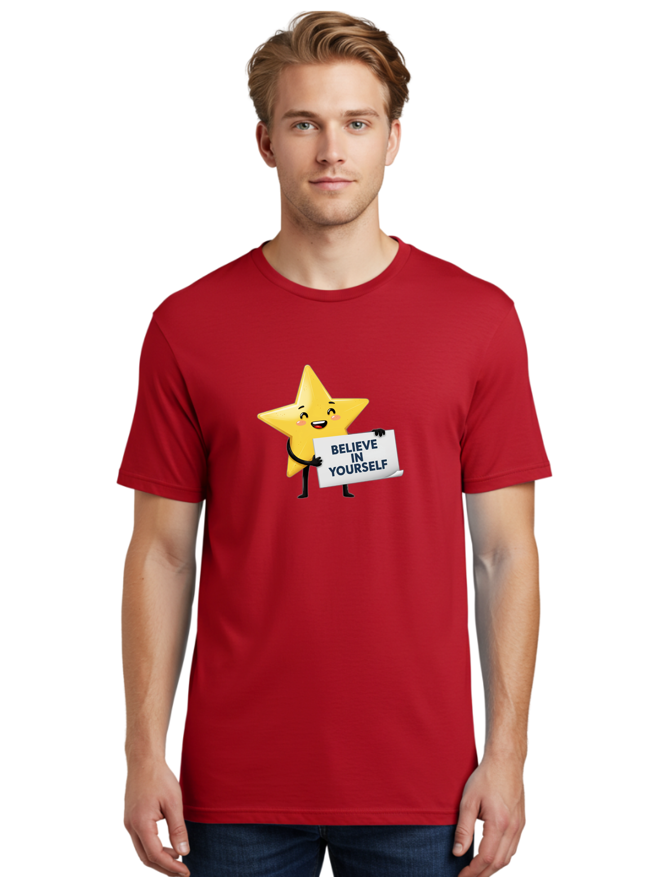 Believe-In-Yourself-9 Men'S Graphic Tee, 100% Cotton, Comfortable Casual Summer Wear, Machine Washable, Cartoon Star, Believe In Yourself, Motivational Quote, Inspirational Message, Positive Affirmation, Self-Confidence, Empowerment, Bae135