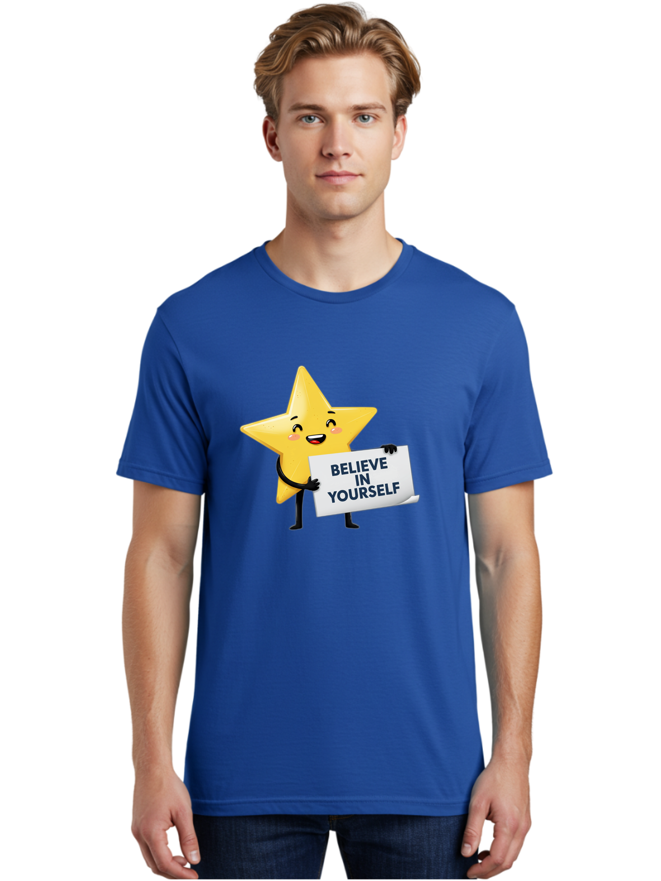 Believe-In-Yourself-9 Men'S Graphic Tee, 100% Cotton, Comfortable Casual Summer Wear, Machine Washable, Cartoon Star, Believe In Yourself, Motivational Quote, Inspirational Message, Positive Affirmation, Self-Confidence, Empowerment, Bae135