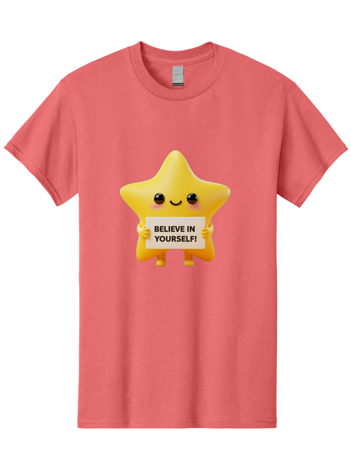 Believe-In-Yourself Men'S Graphic Tee, 100% Cotton, Comfortable Casual Summer Wear, Machine Washable, Cute Star Character, Positive Message, Motivational Quote, Believe In Yourself, Inspirational Graphic, Self-Confidence, Encouragement Bae136