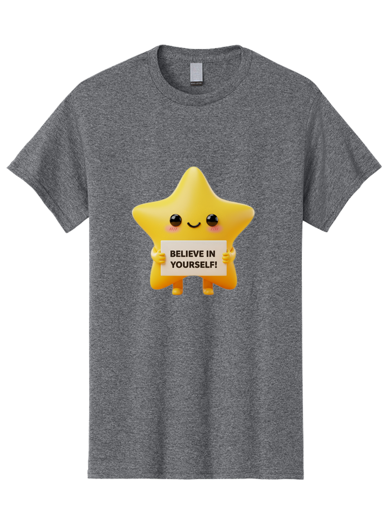 Believe-In-Yourself Men'S Graphic Tee, 100% Cotton, Comfortable Casual Summer Wear, Machine Washable, Cute Star Character, Positive Message, Motivational Quote, Believe In Yourself, Inspirational Graphic, Self-Confidence, Encouragement Bae136