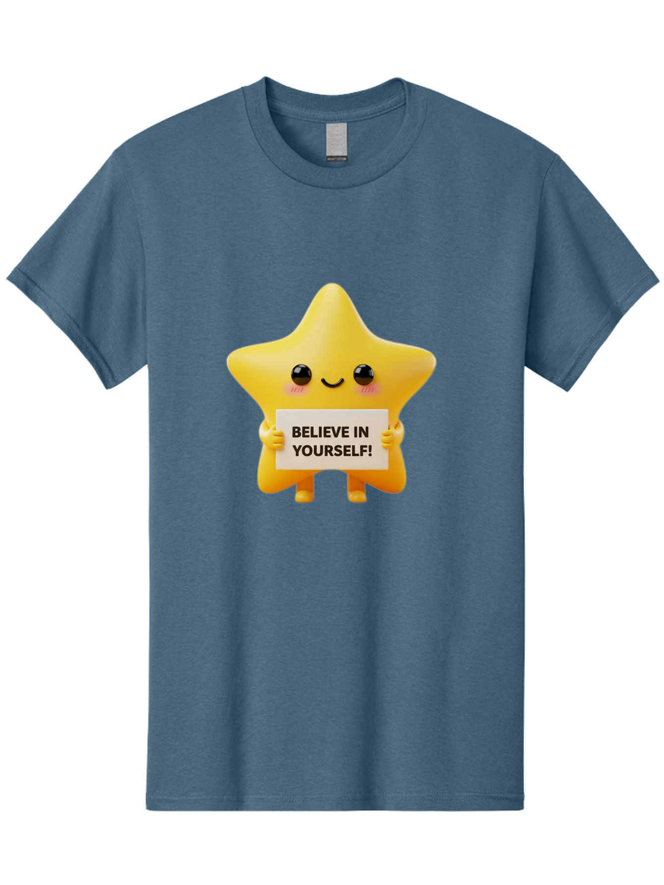 Believe-In-Yourself Men'S Graphic Tee, 100% Cotton, Comfortable Casual Summer Wear, Machine Washable, Cute Star Character, Positive Message, Motivational Quote, Believe In Yourself, Inspirational Graphic, Self-Confidence, Encouragement Bae136