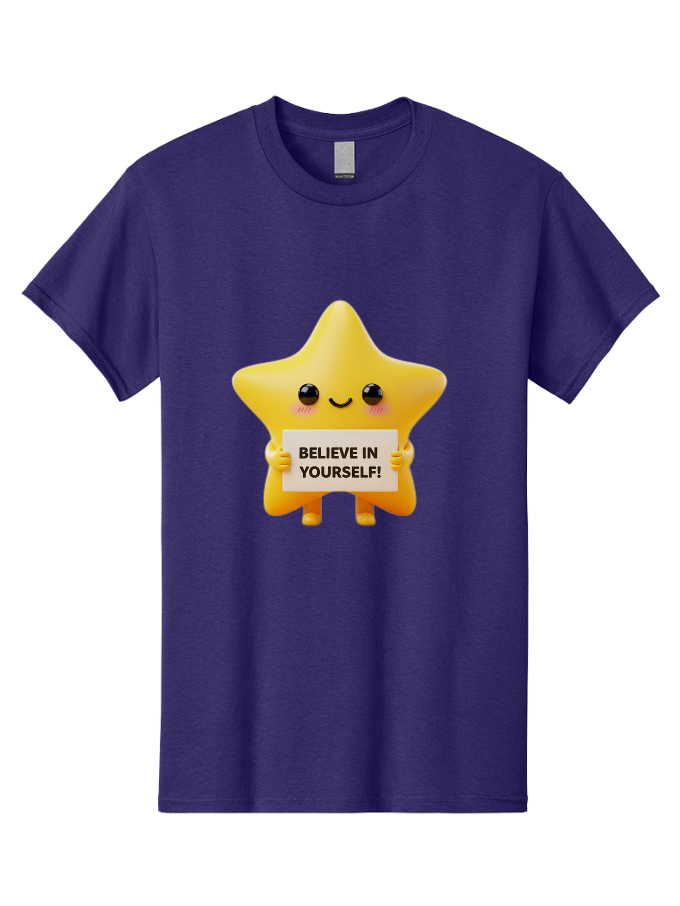 Believe-In-Yourself Men'S Graphic Tee, 100% Cotton, Comfortable Casual Summer Wear, Machine Washable, Cute Star Character, Positive Message, Motivational Quote, Believe In Yourself, Inspirational Graphic, Self-Confidence, Encouragement Bae136