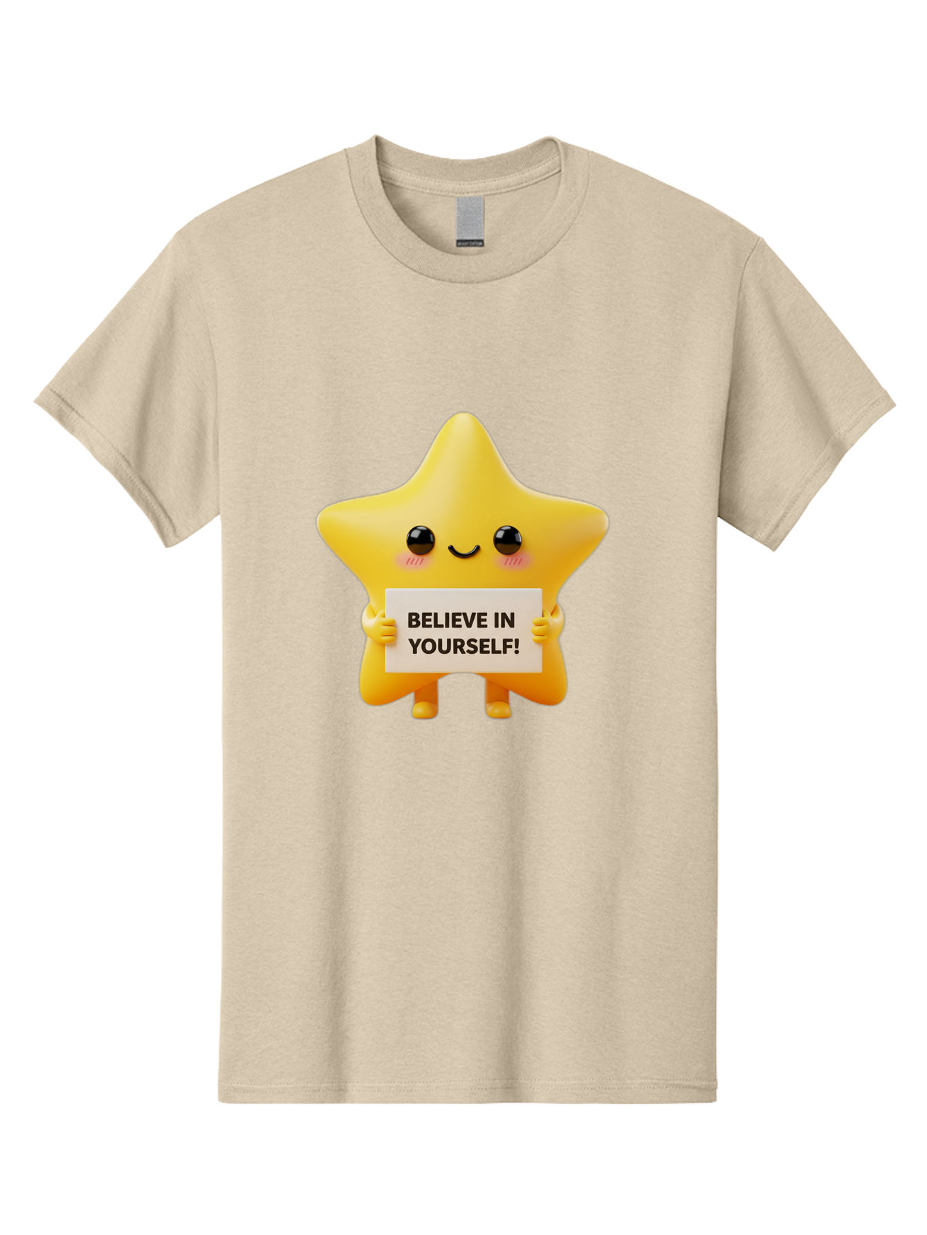 Believe-In-Yourself Men'S Graphic Tee, 100% Cotton, Comfortable Casual Summer Wear, Machine Washable, Cute Star Character, Positive Message, Motivational Quote, Believe In Yourself, Inspirational Graphic, Self-Confidence, Encouragement Bae136