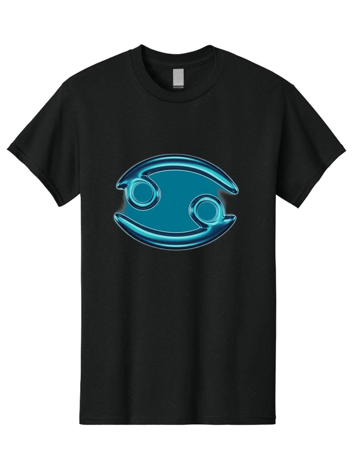 Blue-Pacman Men'S Graphic Tee, 100% Cotton, Comfortable Casual Summer Wear, Machine Washable, Blue Metallic Fish Logo, Stylized Fish Emblem, Abstract Fish Design, Chrome Effect, Modern Logo Style, Ocean Icon, Futuristic Symbol Bae138