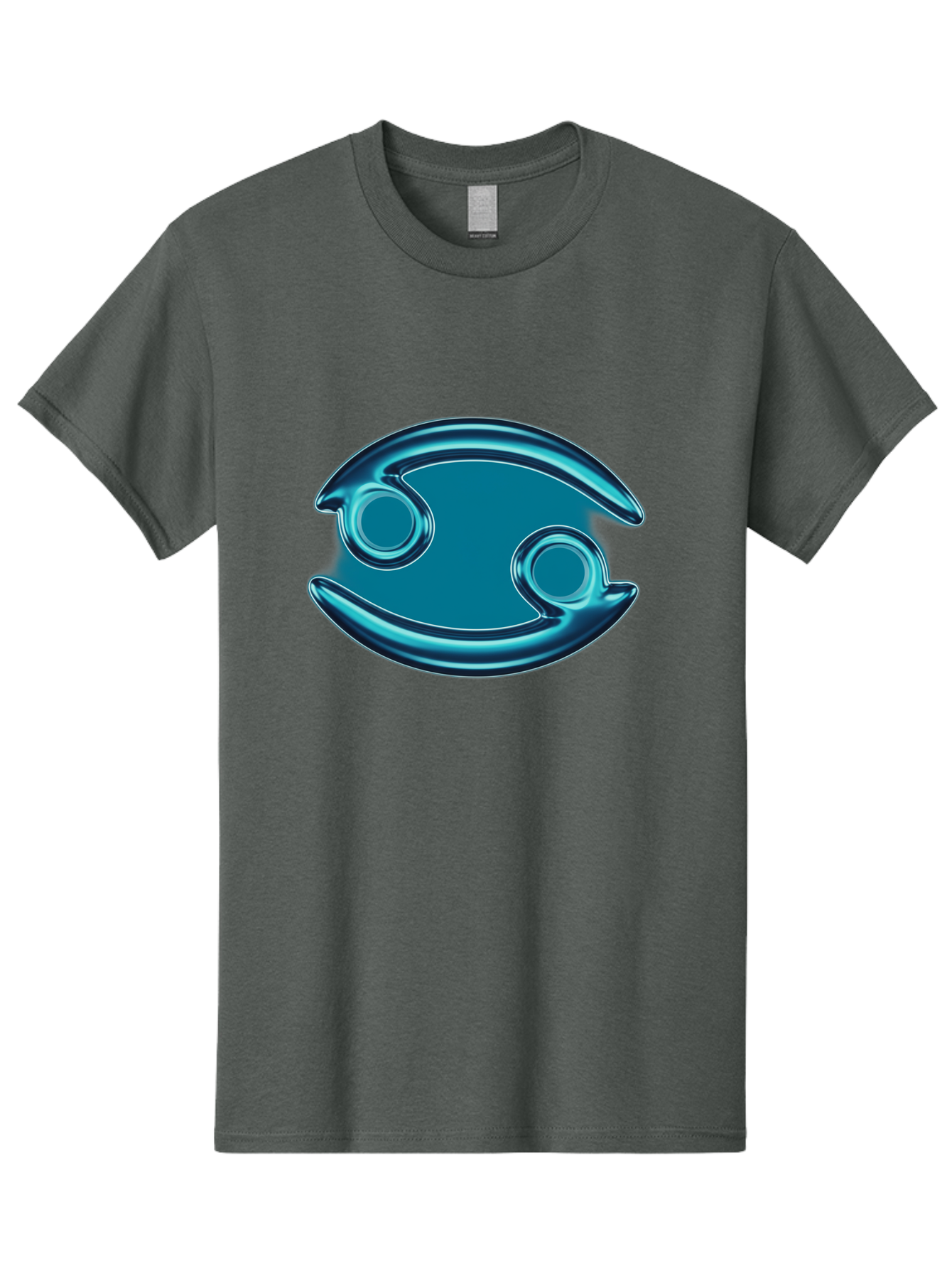 Blue-Pacman Men'S Graphic Tee, 100% Cotton, Comfortable Casual Summer Wear, Machine Washable, Blue Metallic Fish Logo, Stylized Fish Emblem, Abstract Fish Design, Chrome Effect, Modern Logo Style, Ocean Icon, Futuristic Symbol Bae138