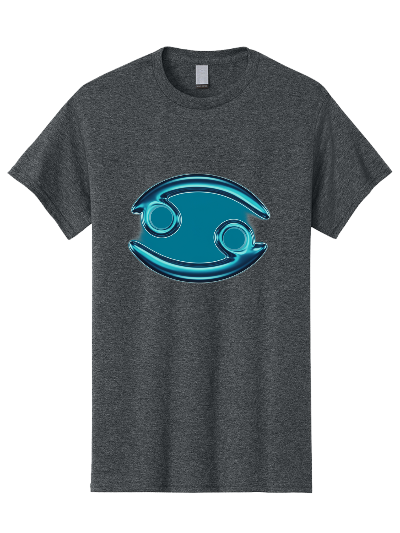 Blue-Pacman Men'S Graphic Tee, 100% Cotton, Comfortable Casual Summer Wear, Machine Washable, Blue Metallic Fish Logo, Stylized Fish Emblem, Abstract Fish Design, Chrome Effect, Modern Logo Style, Ocean Icon, Futuristic Symbol Bae138