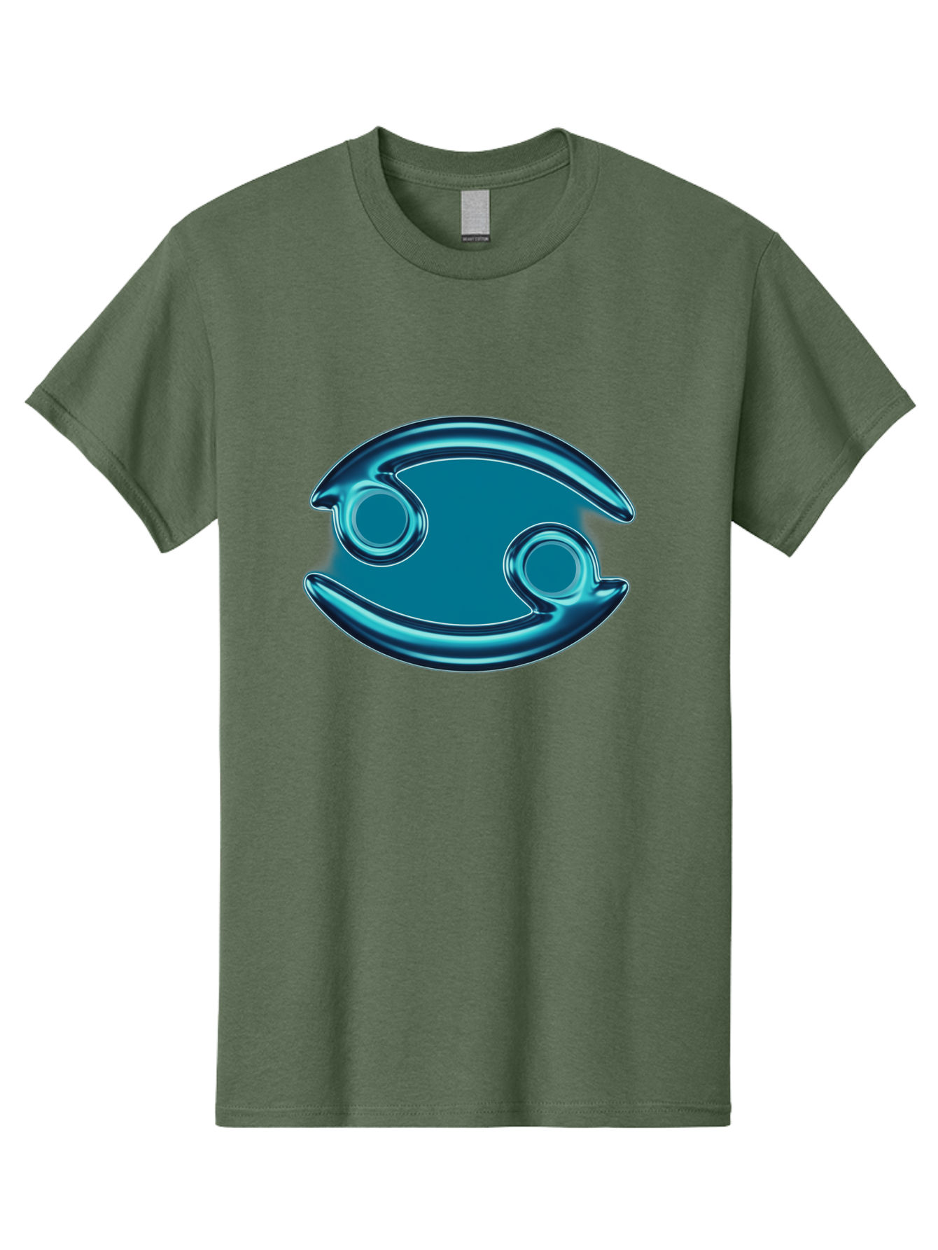 Blue-Pacman Men'S Graphic Tee, 100% Cotton, Comfortable Casual Summer Wear, Machine Washable, Blue Metallic Fish Logo, Stylized Fish Emblem, Abstract Fish Design, Chrome Effect, Modern Logo Style, Ocean Icon, Futuristic Symbol Bae138