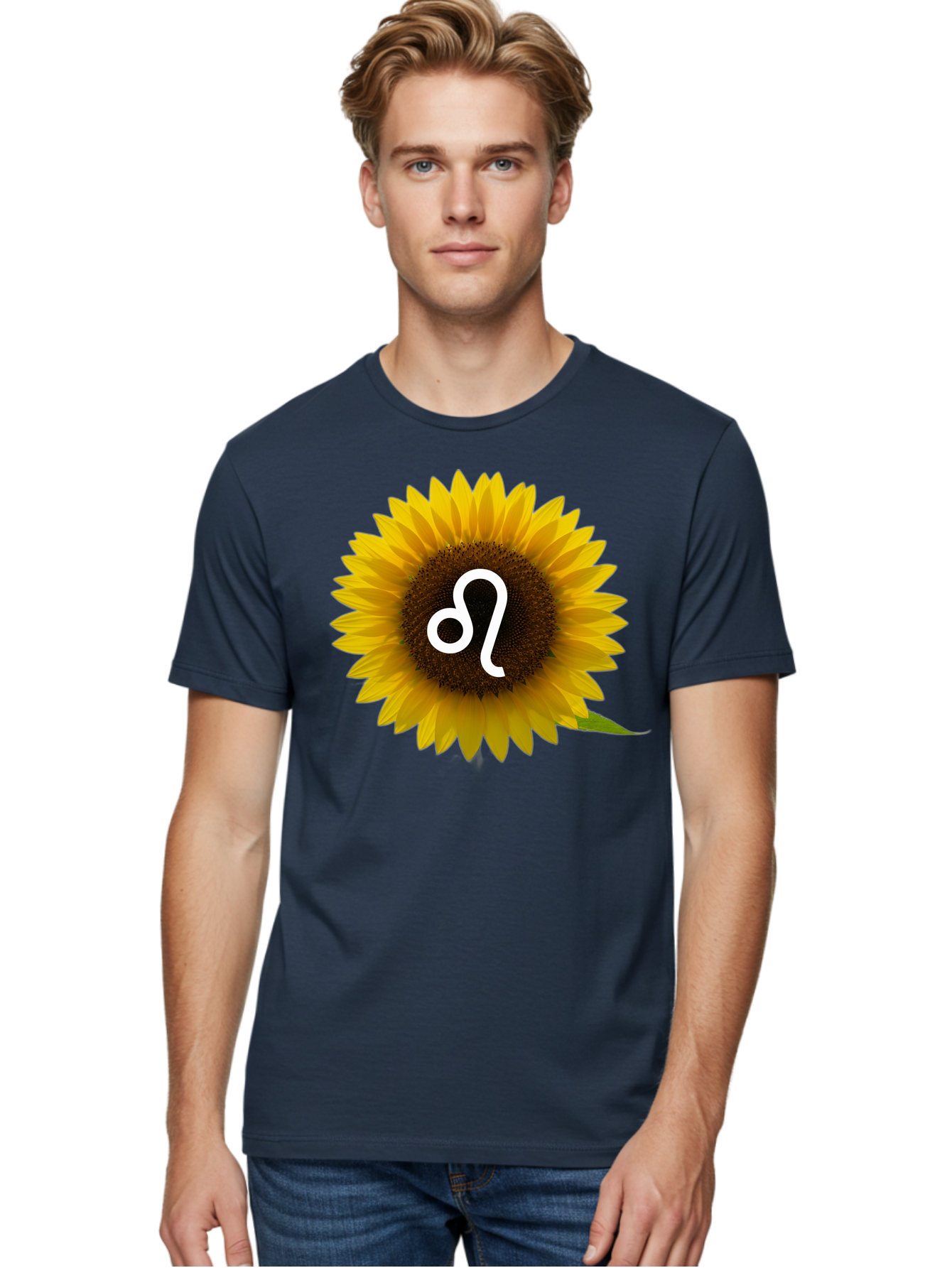 Cancer-Zodiac-Symbol-Sunflower Men'S Graphic Tee, 100% Cotton, Comfortable Casual Summer Wear, Machine Washable, Sunflower With Leo Zodiac Symbol, Astrology Sign, Horoscope, Floral Representation, Vibrant Yellow Petals, Symbolic Astrology, Bae143
