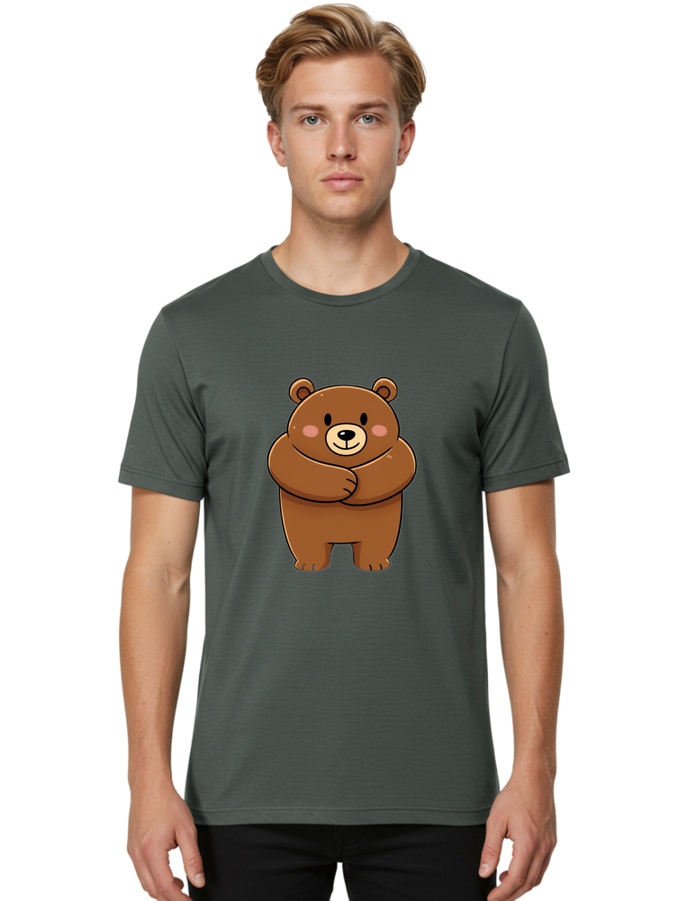 Cartoon-Bear Men'S Graphic Tee, 100% Cotton, Comfortable Casual Summer Wear, Machine Washable, Kawaii Bear, Cartoon Bear, Adorable Bear, Brown Bear, Cute Animal, Funny Character, Playful Bear, Charming Creature, Cuddly Bear, Sweet Bear Bae149
