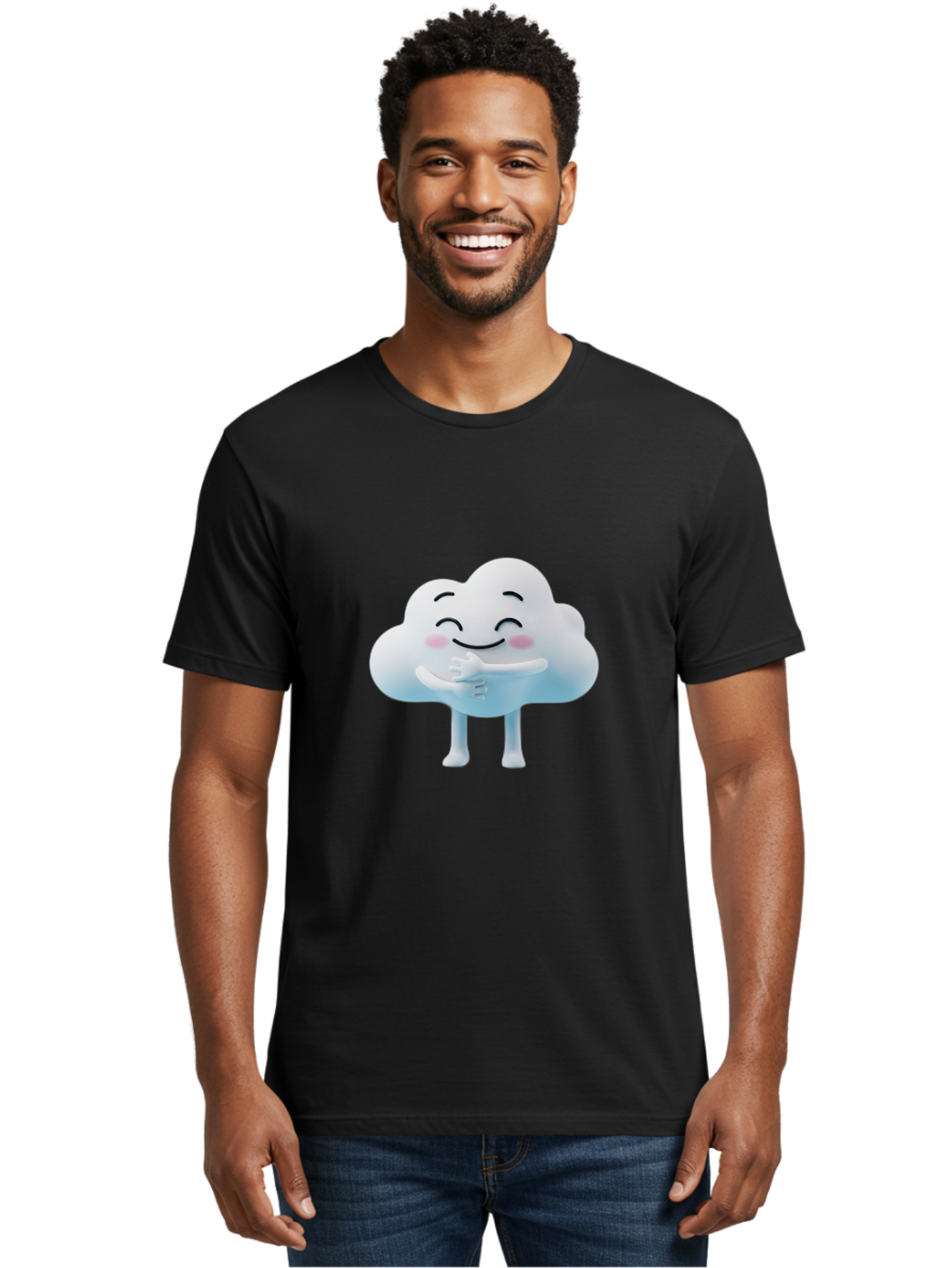 Cloud-Character-1 Men'S Graphic Tee, 100% Cotton, Comfortable Casual Summer Wear, Machine Washable, Happy Cloud, Smiling Face, Thumbs Up, Cute Character, Cartoon Style, Friendly Atmosphere, Positive Vibe, Cloud With Legs, Rosy Cheeks Bae151