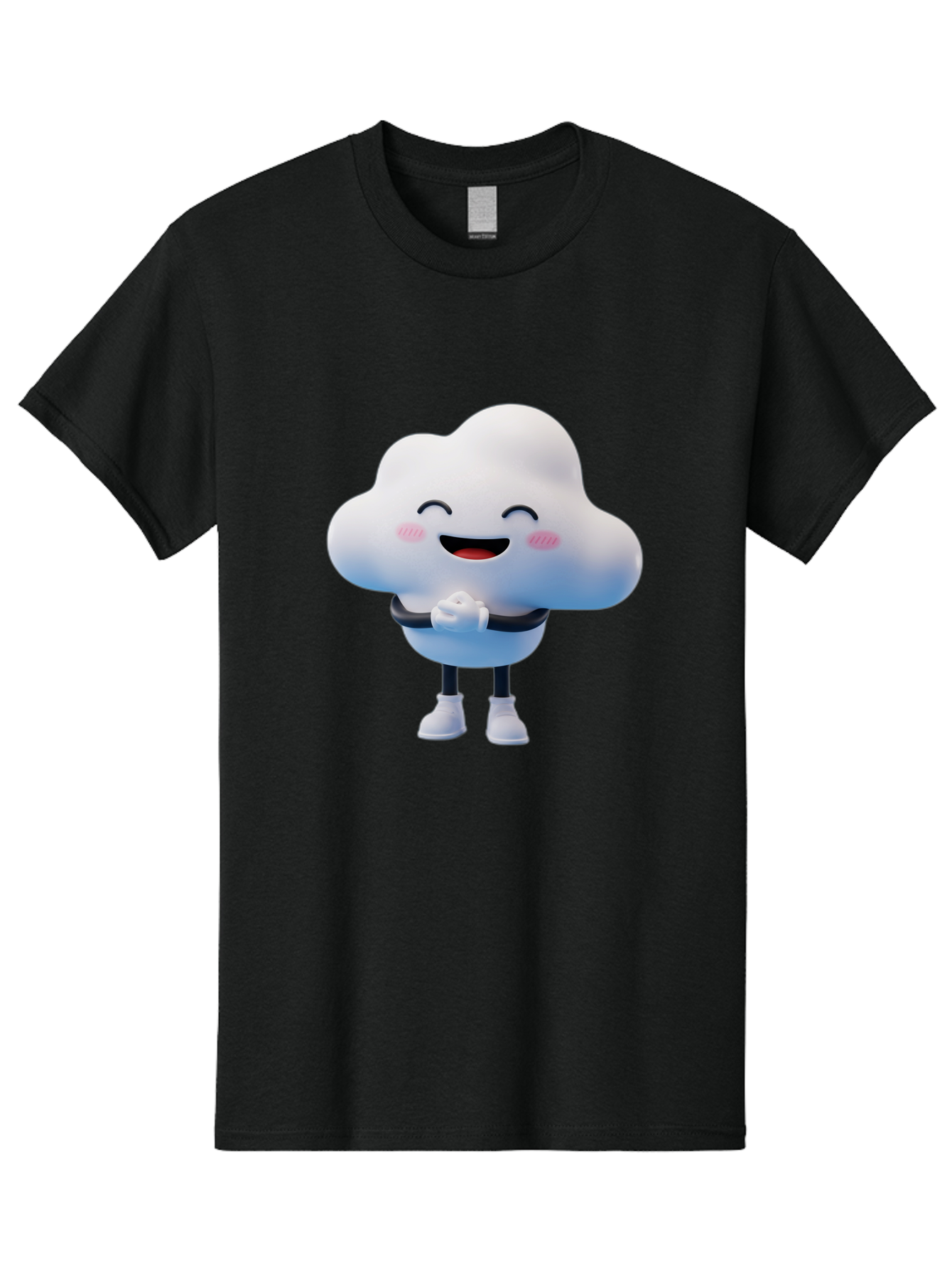 Cloud-Character Men'S Graphic Tee, 100% Cotton, Comfortable Casual Summer Wear, Machine Washable, Cartoon Cloud, Smiling Face, Rosy Cheeks, Happy Expression, Cute Design, Kawaii Character, Digital Illustration, Fluffy Cloud, Friendly Demeanor, Bae152