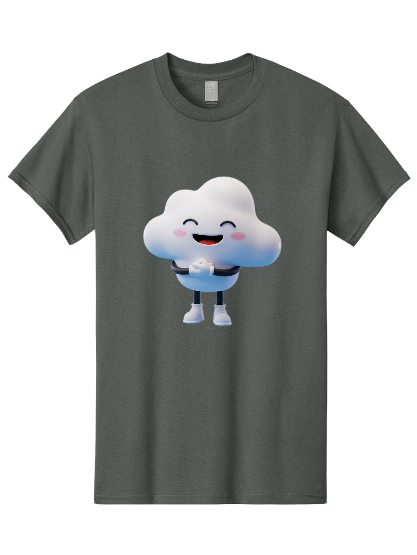 Cloud-Character Men'S Graphic Tee, 100% Cotton, Comfortable Casual Summer Wear, Machine Washable, Cartoon Cloud, Smiling Face, Rosy Cheeks, Happy Expression, Cute Design, Kawaii Character, Digital Illustration, Fluffy Cloud, Friendly Demeanor, Bae152