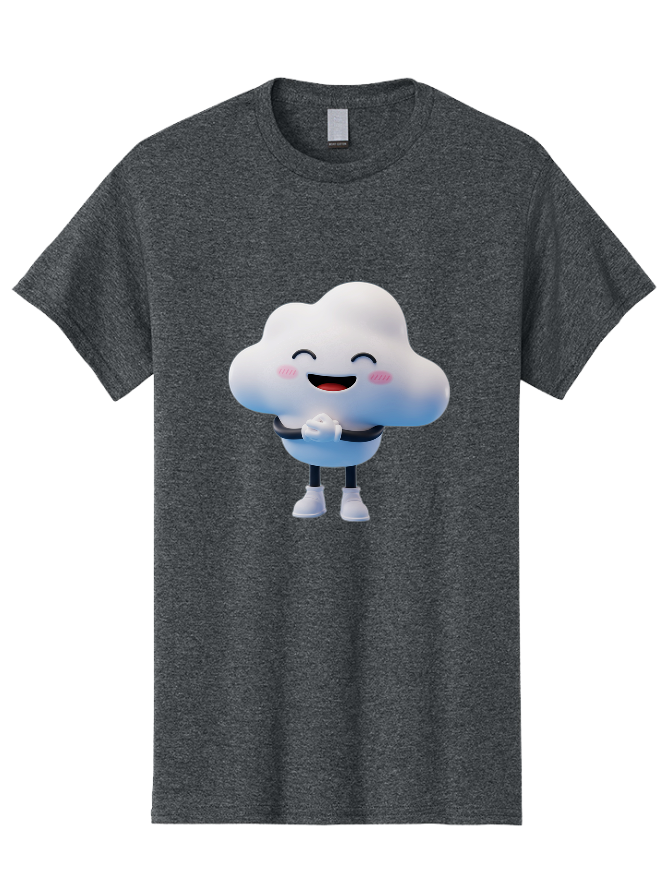 Cloud-Character Men'S Graphic Tee, 100% Cotton, Comfortable Casual Summer Wear, Machine Washable, Cartoon Cloud, Smiling Face, Rosy Cheeks, Happy Expression, Cute Design, Kawaii Character, Digital Illustration, Fluffy Cloud, Friendly Demeanor, Bae152