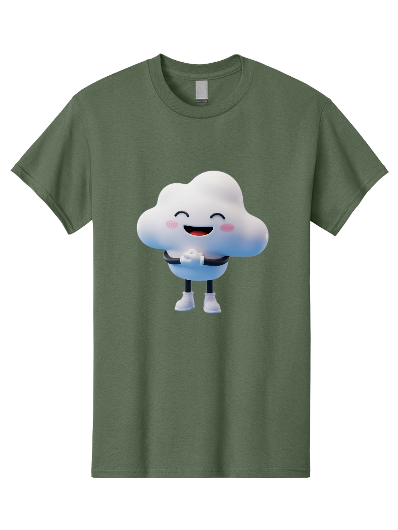 Cloud-Character Men'S Graphic Tee, 100% Cotton, Comfortable Casual Summer Wear, Machine Washable, Cartoon Cloud, Smiling Face, Rosy Cheeks, Happy Expression, Cute Design, Kawaii Character, Digital Illustration, Fluffy Cloud, Friendly Demeanor, Bae152
