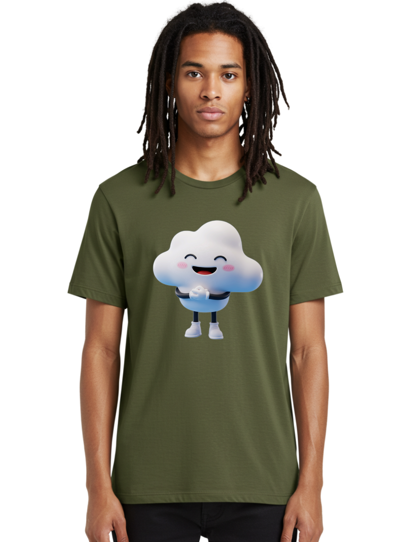 Cloud-Character Men'S Graphic Tee, 100% Cotton, Comfortable Casual Summer Wear, Machine Washable, Cartoon Cloud, Smiling Face, Rosy Cheeks, Happy Expression, Cute Design, Kawaii Character, Digital Illustration, Fluffy Cloud, Friendly Demeanor, Bae152