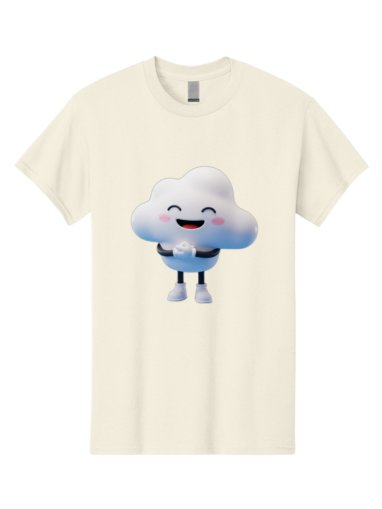 Cloud-Character Men'S Graphic Tee, 100% Cotton, Comfortable Casual Summer Wear, Machine Washable, Cartoon Cloud, Smiling Face, Rosy Cheeks, Happy Expression, Cute Design, Kawaii Character, Digital Illustration, Fluffy Cloud, Friendly Demeanor, Bae152