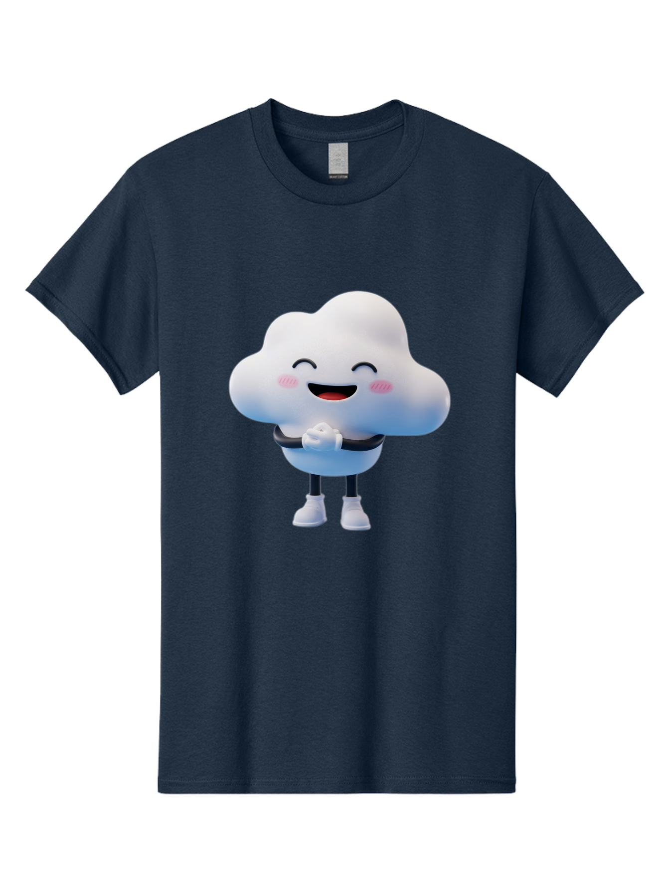 Cloud-Character Men'S Graphic Tee, 100% Cotton, Comfortable Casual Summer Wear, Machine Washable, Cartoon Cloud, Smiling Face, Rosy Cheeks, Happy Expression, Cute Design, Kawaii Character, Digital Illustration, Fluffy Cloud, Friendly Demeanor, Bae152
