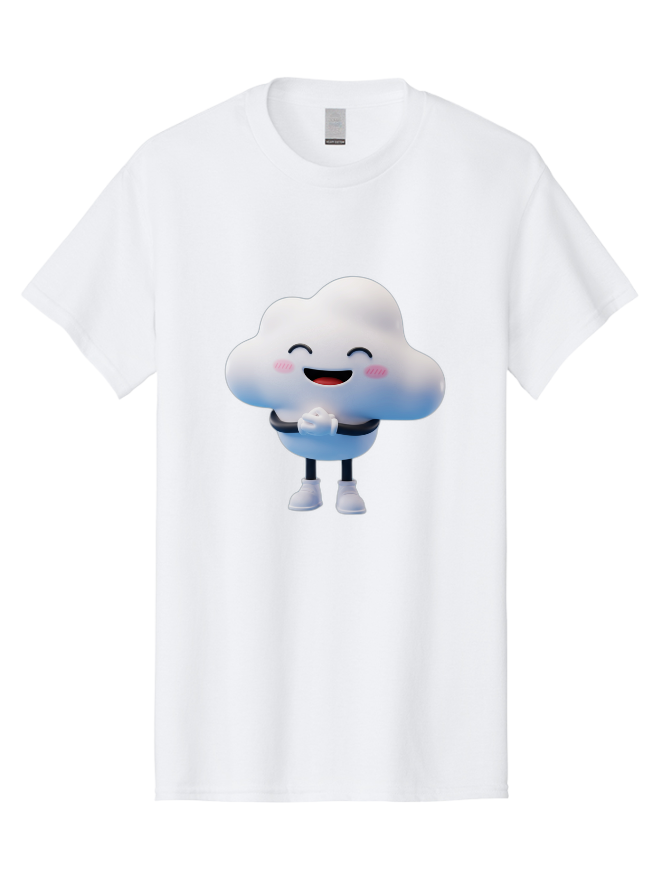 Cloud-Character Men'S Graphic Tee, 100% Cotton, Comfortable Casual Summer Wear, Machine Washable, Cartoon Cloud, Smiling Face, Rosy Cheeks, Happy Expression, Cute Design, Kawaii Character, Digital Illustration, Fluffy Cloud, Friendly Demeanor, Bae152