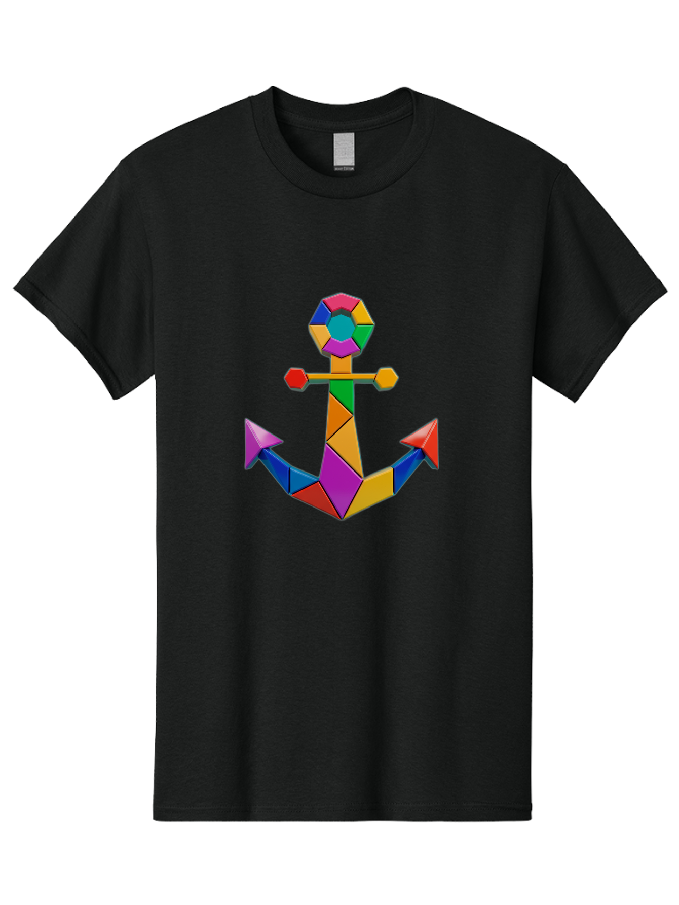 Colorful-Anchor Men'S Graphic Tee, 100% Cotton, Comfortable Casual Summer Wear, Machine Washable, Mosaic Art, Anchor Symbol, Colorful Design, Nautical Theme, Geometric Shapes, Vibrant Colors, Abstract Art, Creative Design, Modern Decoration Bae153