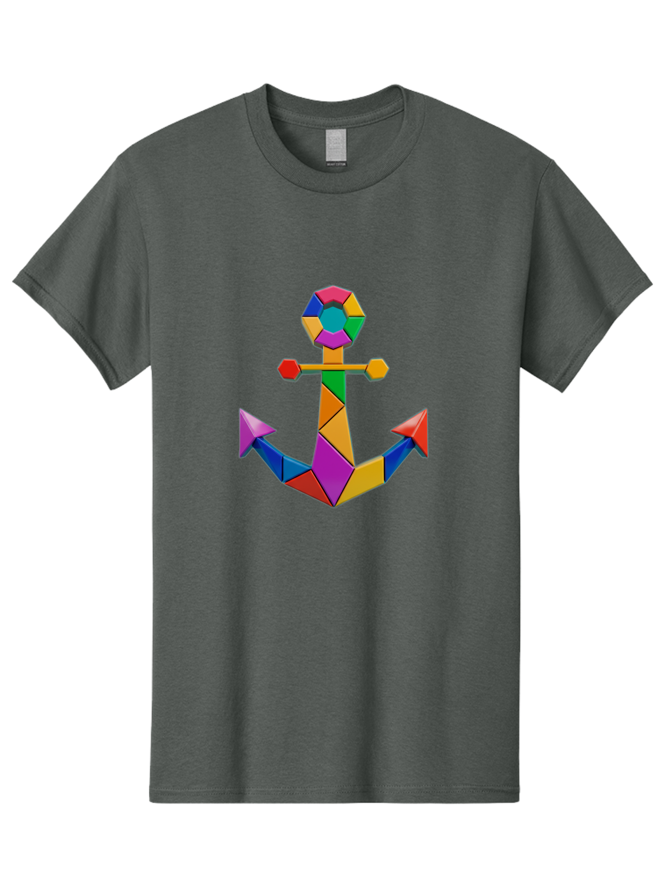 Colorful-Anchor Men'S Graphic Tee, 100% Cotton, Comfortable Casual Summer Wear, Machine Washable, Mosaic Art, Anchor Symbol, Colorful Design, Nautical Theme, Geometric Shapes, Vibrant Colors, Abstract Art, Creative Design, Modern Decoration Bae153