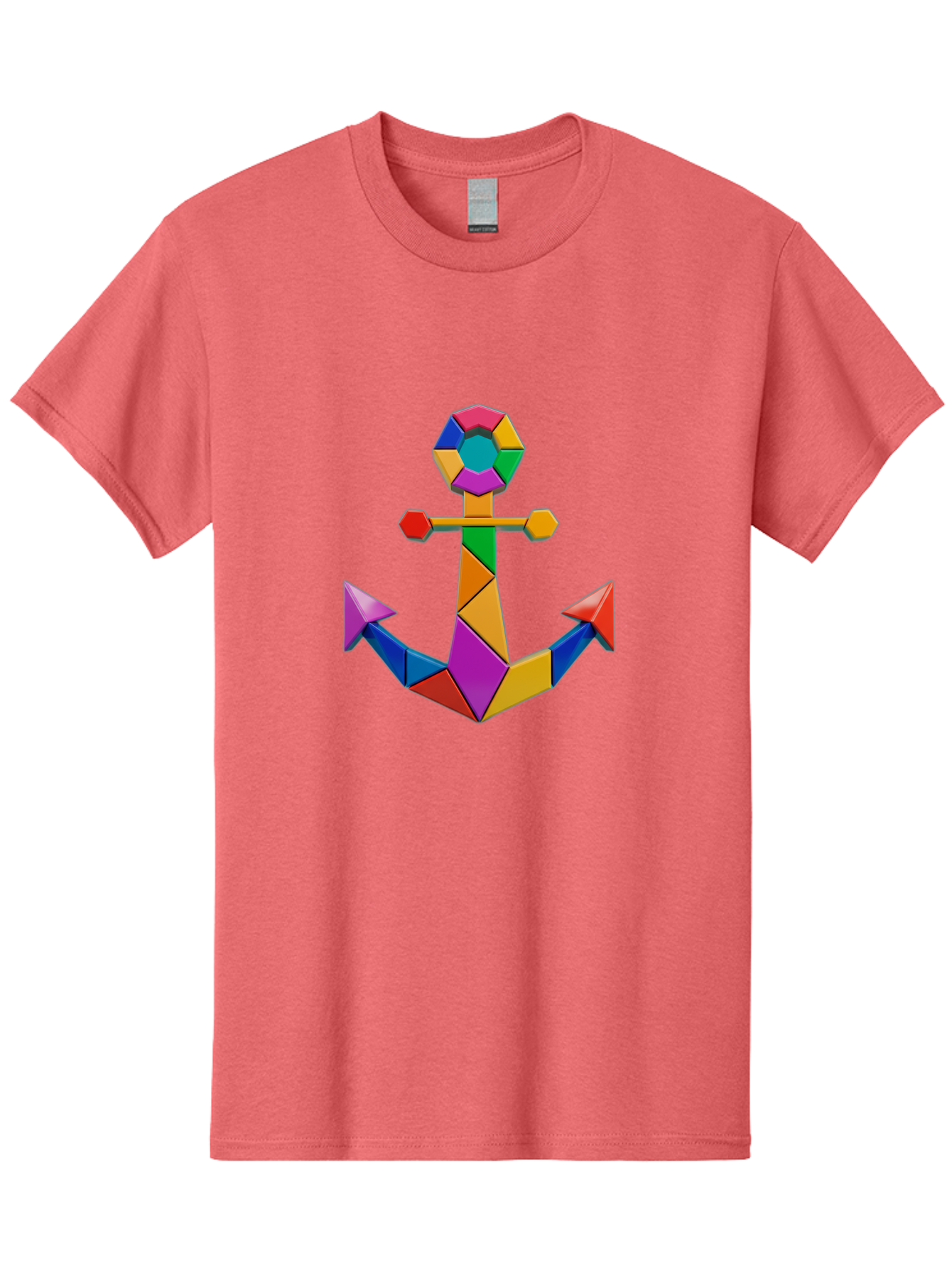 Colorful-Anchor Men'S Graphic Tee, 100% Cotton, Comfortable Casual Summer Wear, Machine Washable, Mosaic Art, Anchor Symbol, Colorful Design, Nautical Theme, Geometric Shapes, Vibrant Colors, Abstract Art, Creative Design, Modern Decoration Bae153