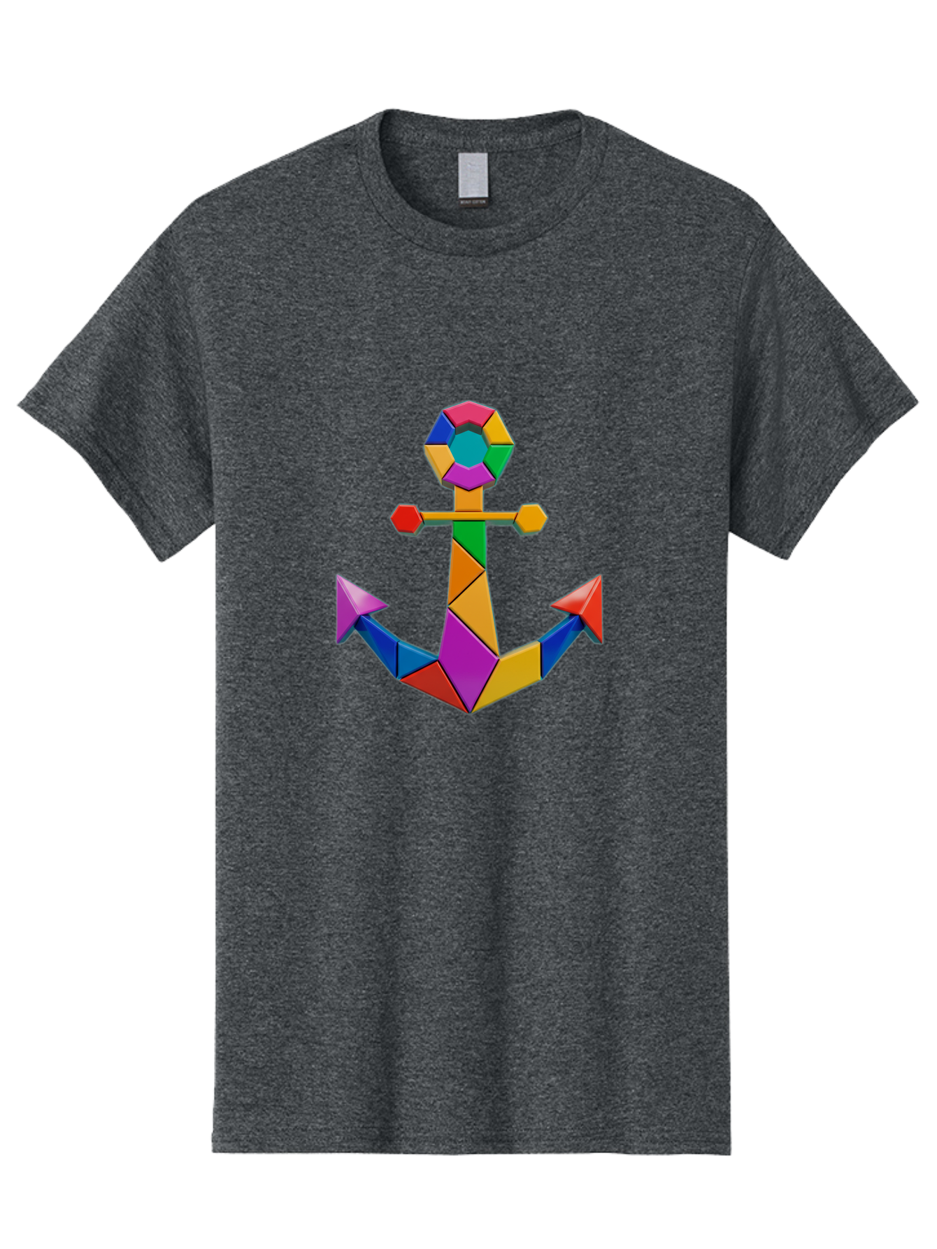 Colorful-Anchor Men'S Graphic Tee, 100% Cotton, Comfortable Casual Summer Wear, Machine Washable, Mosaic Art, Anchor Symbol, Colorful Design, Nautical Theme, Geometric Shapes, Vibrant Colors, Abstract Art, Creative Design, Modern Decoration Bae153