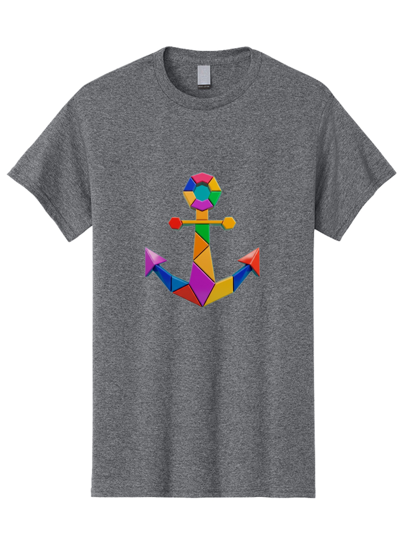 Colorful-Anchor Men'S Graphic Tee, 100% Cotton, Comfortable Casual Summer Wear, Machine Washable, Mosaic Art, Anchor Symbol, Colorful Design, Nautical Theme, Geometric Shapes, Vibrant Colors, Abstract Art, Creative Design, Modern Decoration Bae153