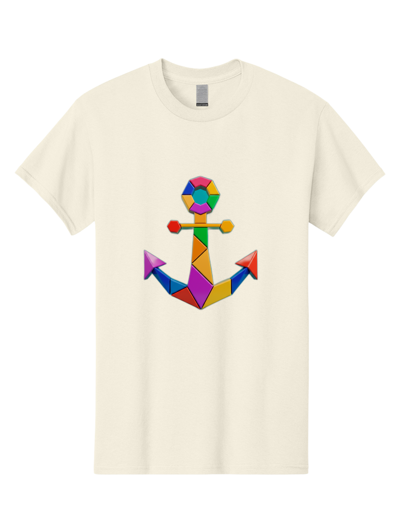 Colorful-Anchor Men'S Graphic Tee, 100% Cotton, Comfortable Casual Summer Wear, Machine Washable, Mosaic Art, Anchor Symbol, Colorful Design, Nautical Theme, Geometric Shapes, Vibrant Colors, Abstract Art, Creative Design, Modern Decoration Bae153