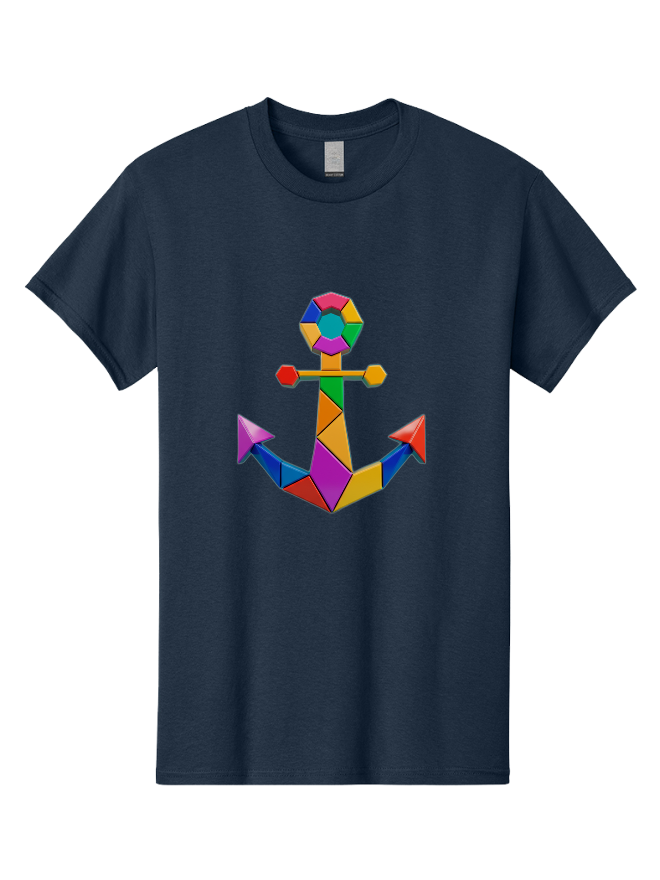 Colorful-Anchor Men'S Graphic Tee, 100% Cotton, Comfortable Casual Summer Wear, Machine Washable, Mosaic Art, Anchor Symbol, Colorful Design, Nautical Theme, Geometric Shapes, Vibrant Colors, Abstract Art, Creative Design, Modern Decoration Bae153