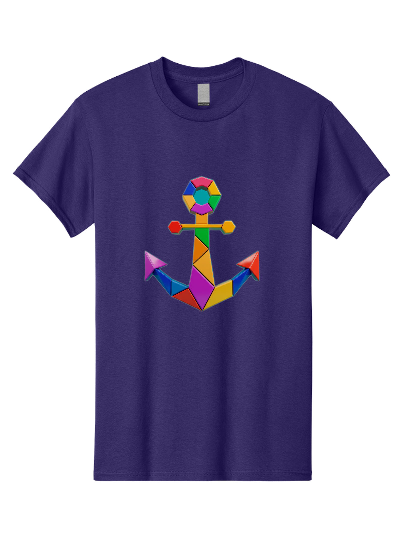 Colorful-Anchor Men'S Graphic Tee, 100% Cotton, Comfortable Casual Summer Wear, Machine Washable, Mosaic Art, Anchor Symbol, Colorful Design, Nautical Theme, Geometric Shapes, Vibrant Colors, Abstract Art, Creative Design, Modern Decoration Bae153