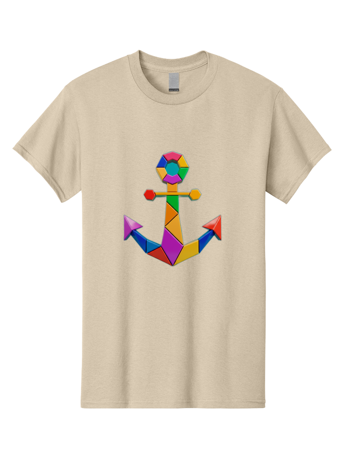 Colorful-Anchor Men'S Graphic Tee, 100% Cotton, Comfortable Casual Summer Wear, Machine Washable, Mosaic Art, Anchor Symbol, Colorful Design, Nautical Theme, Geometric Shapes, Vibrant Colors, Abstract Art, Creative Design, Modern Decoration Bae153