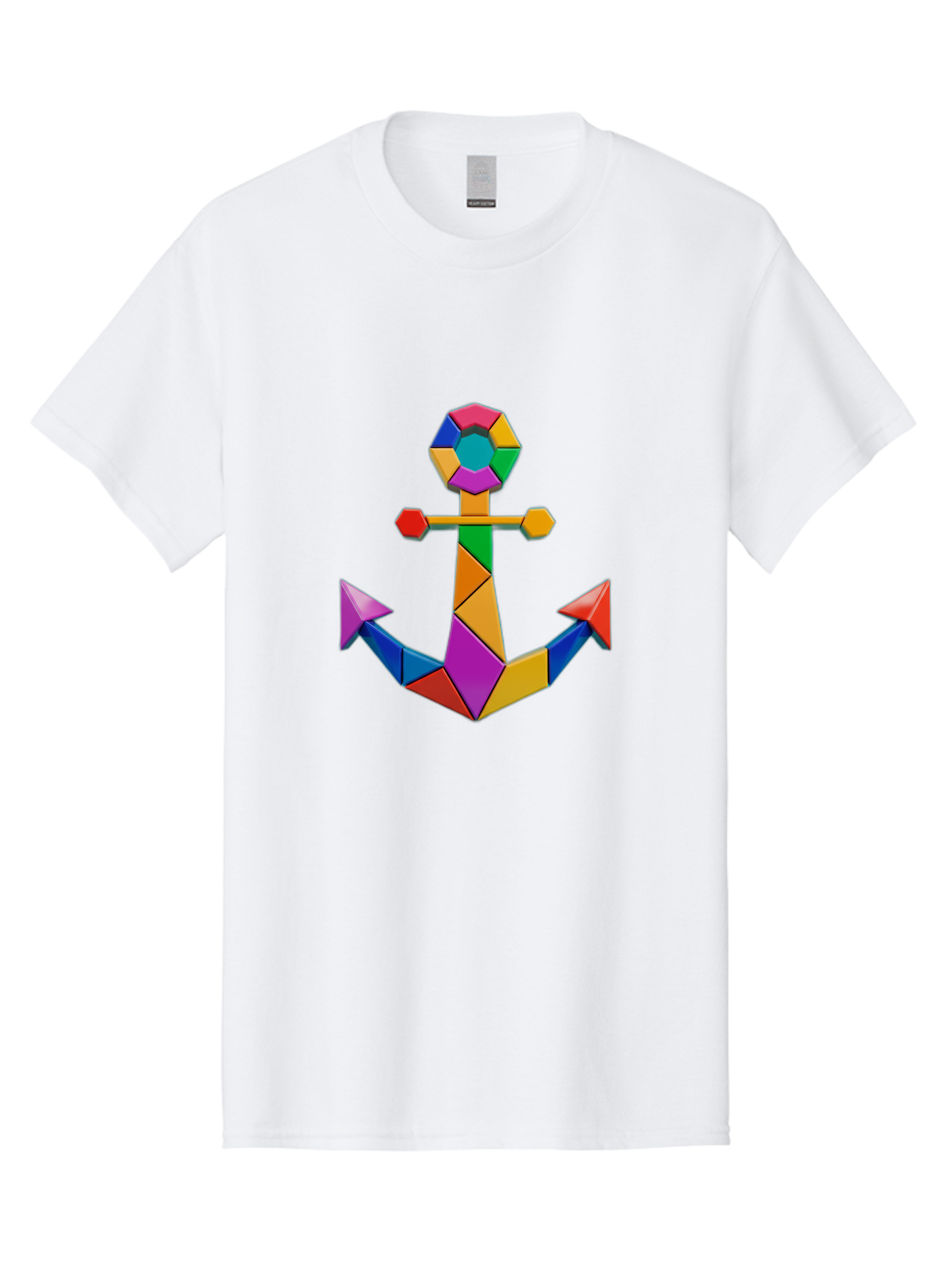Colorful-Anchor Men'S Graphic Tee, 100% Cotton, Comfortable Casual Summer Wear, Machine Washable, Mosaic Art, Anchor Symbol, Colorful Design, Nautical Theme, Geometric Shapes, Vibrant Colors, Abstract Art, Creative Design, Modern Decoration Bae153