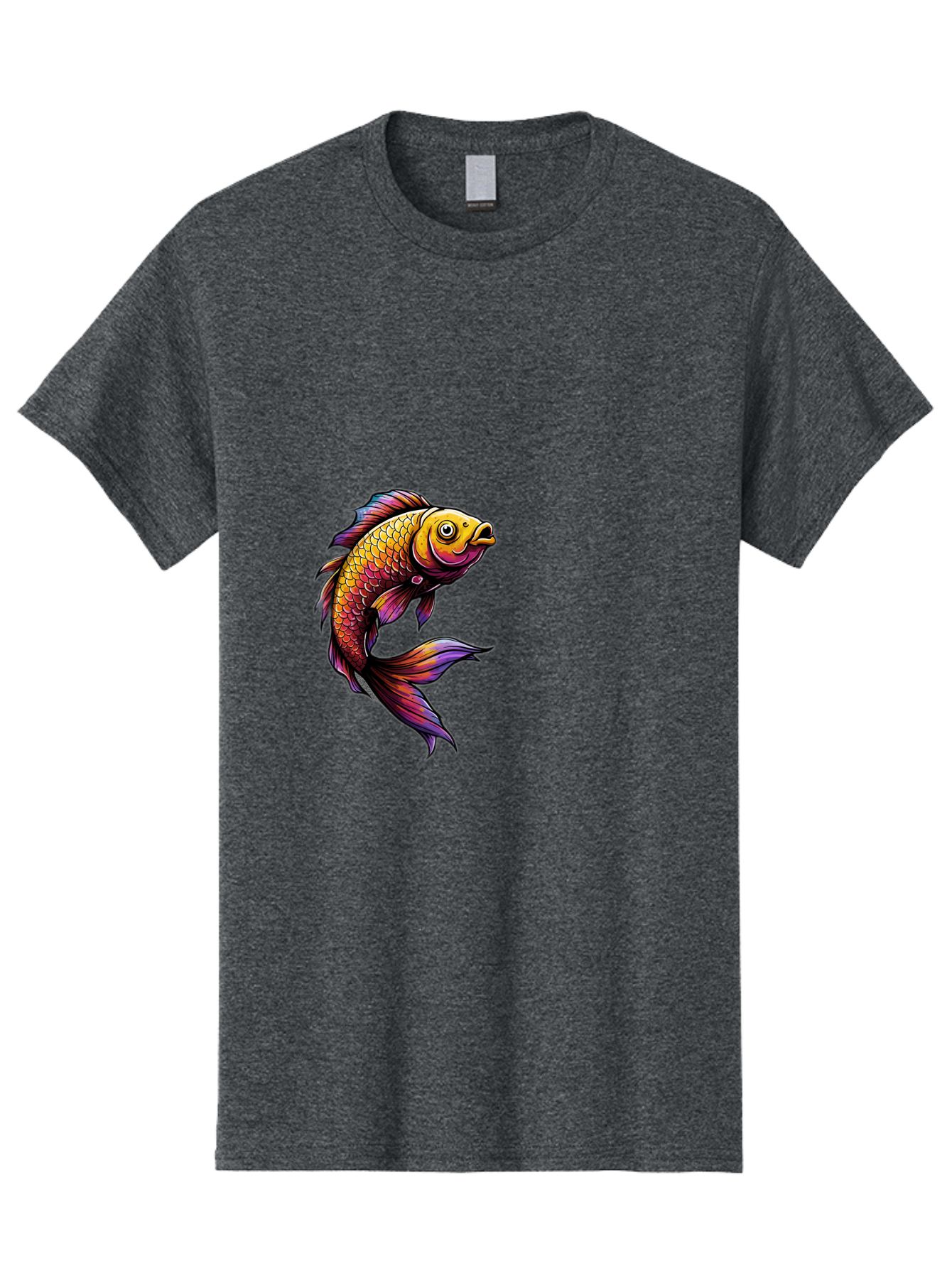 Colorful-Fish Men'S Graphic Tee, 100% Cotton, Comfortable Casual Summer Wear, Machine Washable, Goldfish, Vibrant Fish, Colorful Scales, Stylized Artwork, Aquatic Life, Cartoon Style, Whimsical Design, Digital Illustration, Fantasy Fish, Bae154