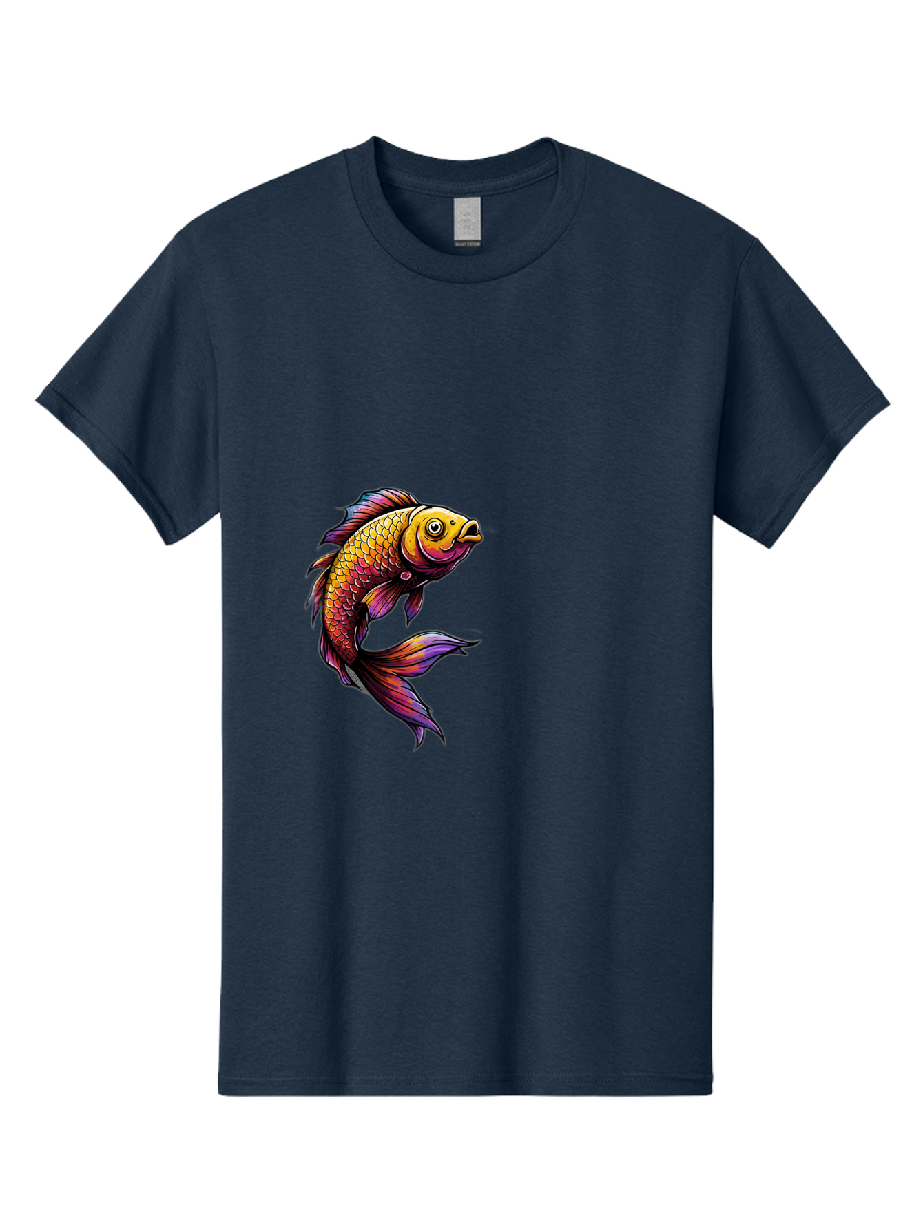 Colorful-Fish Men'S Graphic Tee, 100% Cotton, Comfortable Casual Summer Wear, Machine Washable, Goldfish, Vibrant Fish, Colorful Scales, Stylized Artwork, Aquatic Life, Cartoon Style, Whimsical Design, Digital Illustration, Fantasy Fish, Bae154