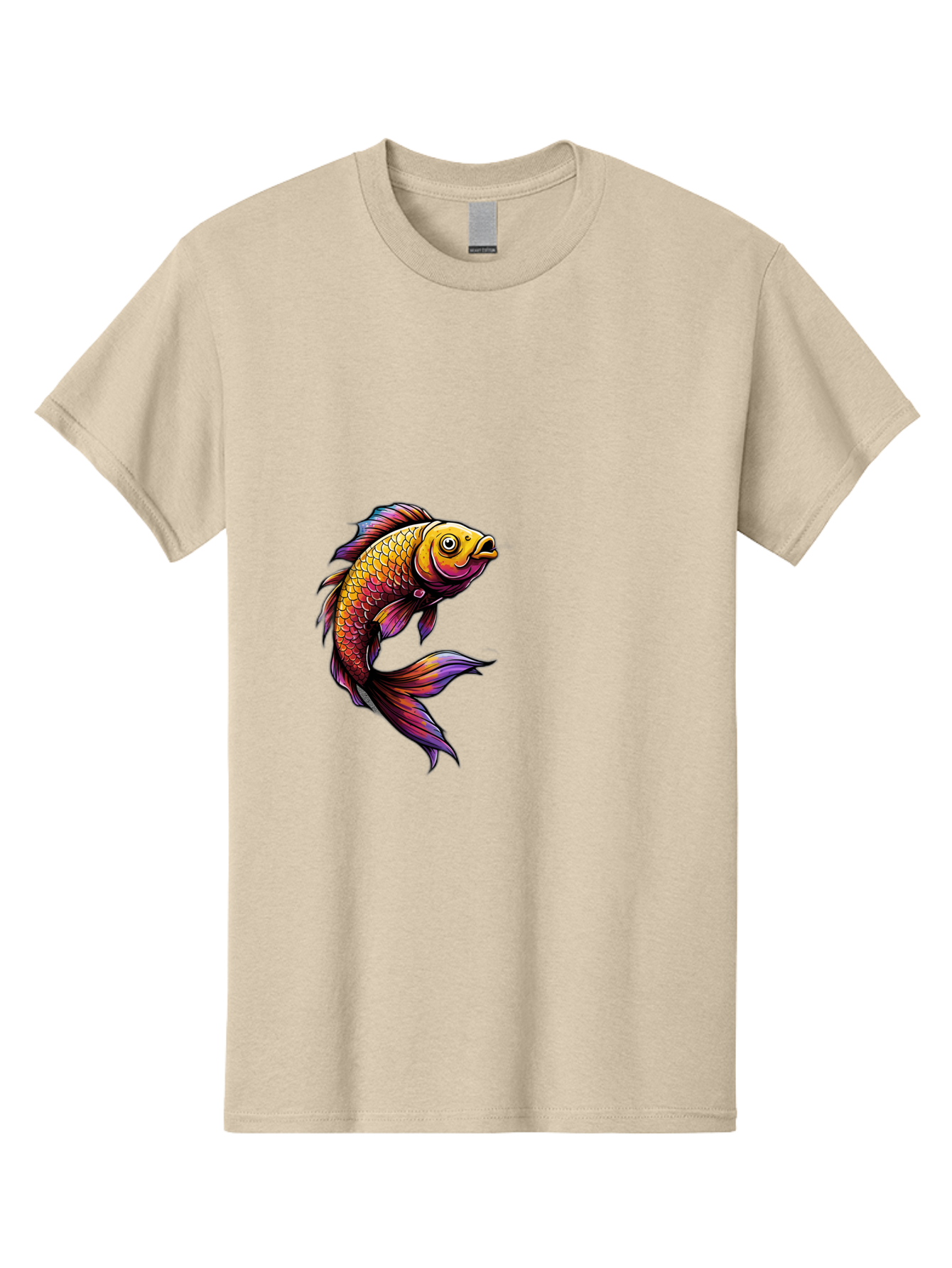 Colorful-Fish Men'S Graphic Tee, 100% Cotton, Comfortable Casual Summer Wear, Machine Washable, Goldfish, Vibrant Fish, Colorful Scales, Stylized Artwork, Aquatic Life, Cartoon Style, Whimsical Design, Digital Illustration, Fantasy Fish, Bae154