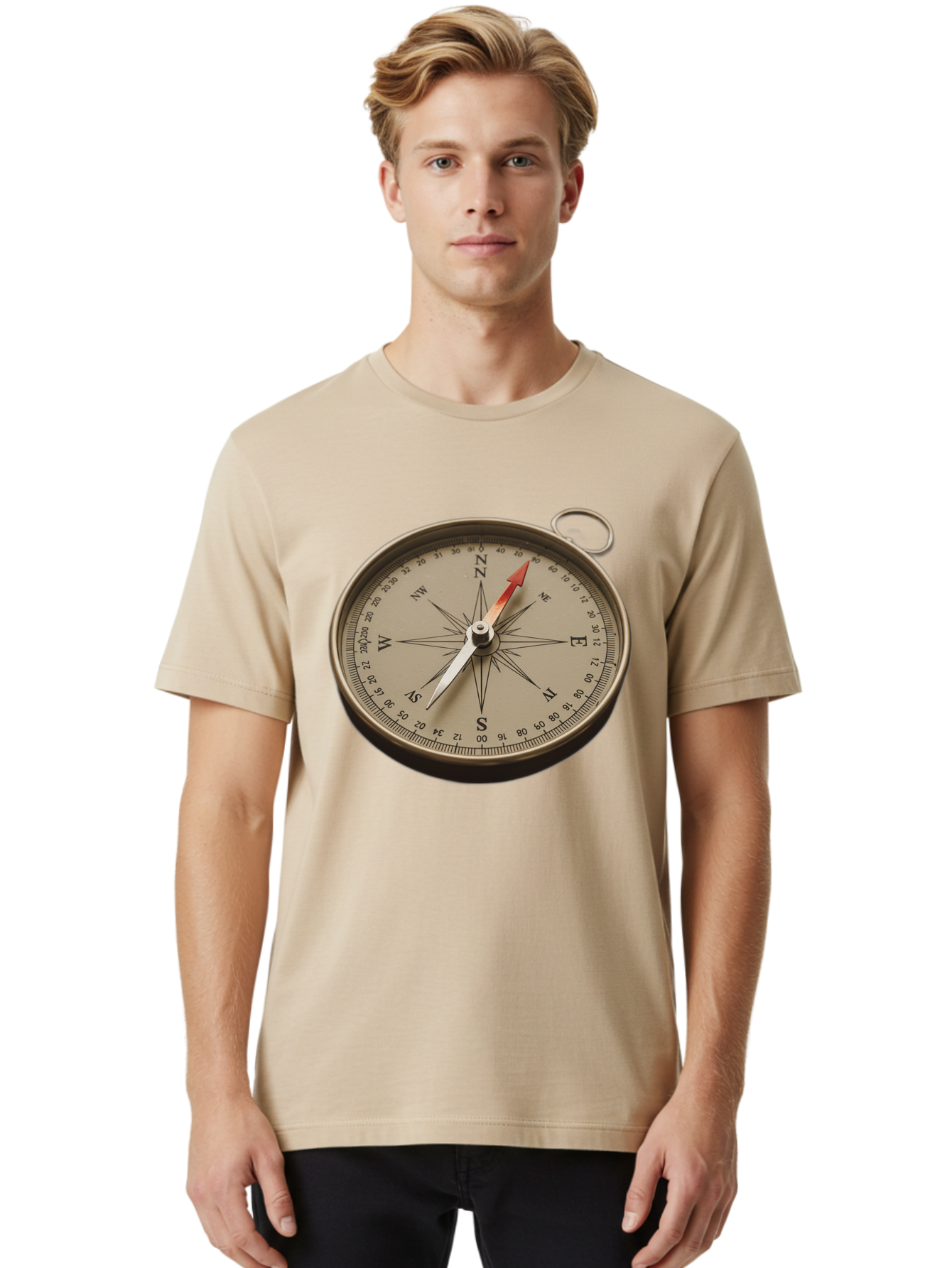 Compass Men'S Graphic Tee, 100% Cotton, Comfortable Casual Summer Wear, Machine Washable, Vintage Compass, Navigation Tool, Direction Finder, Cartography, Exploration, Travel, Orienteering, Compass Rose, Navigation Aid Bae155