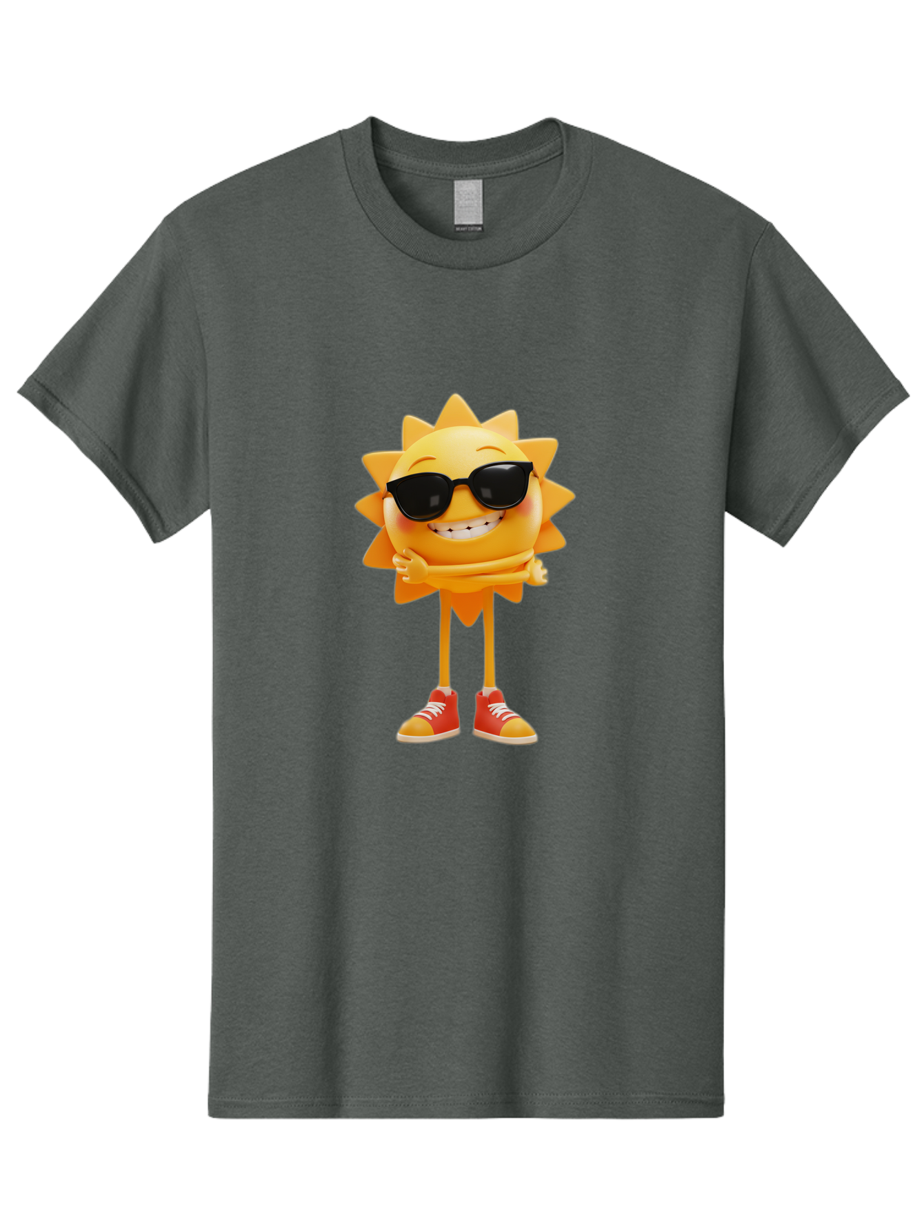Cool-Sun Men'S Graphic Tee, 100% Cotton, Comfortable Casual Summer Wear, Machine Washable, Smiling Sun, Sunglasses, Cartoon Character, Happy Vibes, Orange Sneakers, Sun Rays, Cheerful Expression, Fun Design, Vibrant Personality, Bae156