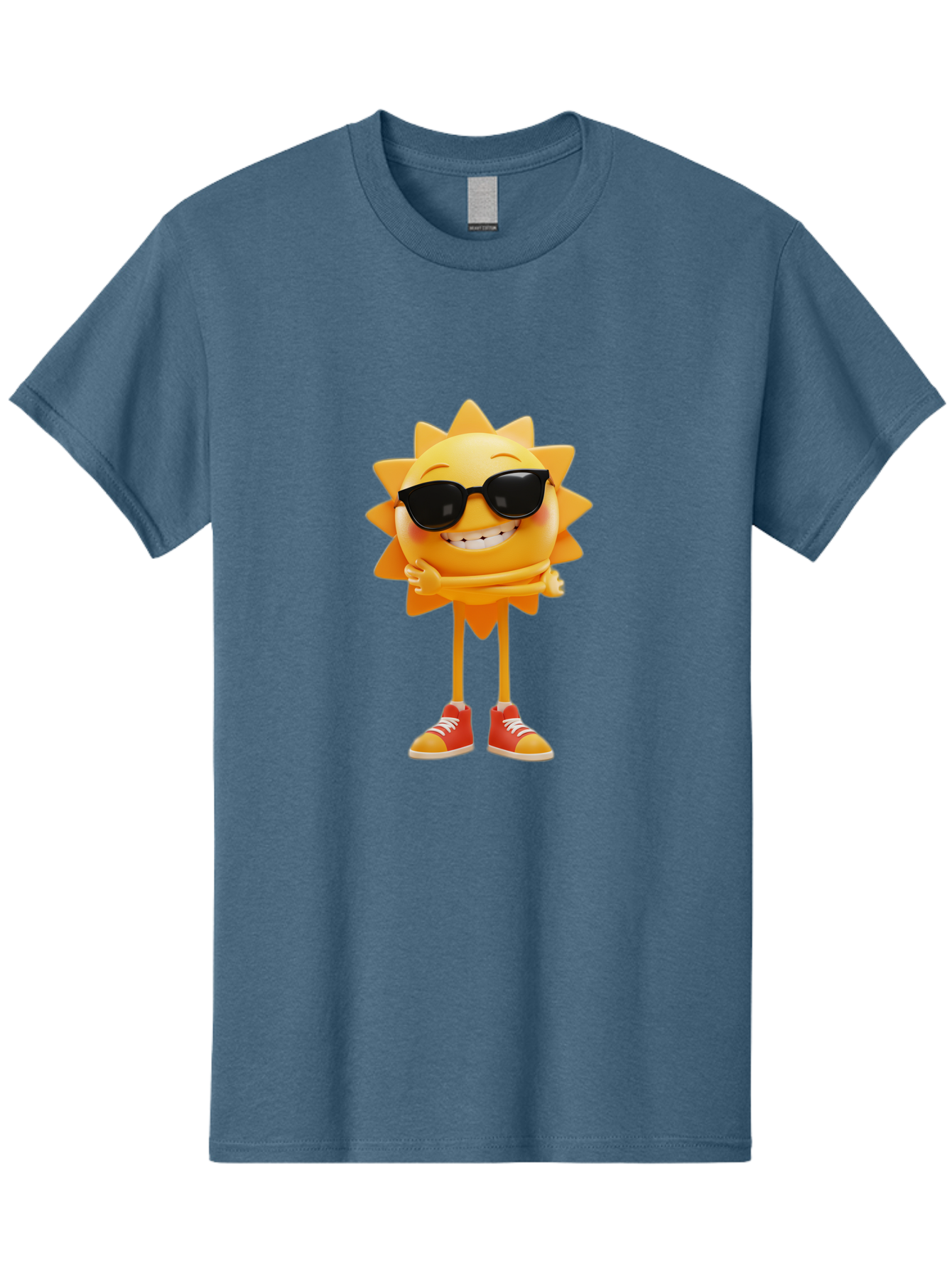 Cool-Sun Men'S Graphic Tee, 100% Cotton, Comfortable Casual Summer Wear, Machine Washable, Smiling Sun, Sunglasses, Cartoon Character, Happy Vibes, Orange Sneakers, Sun Rays, Cheerful Expression, Fun Design, Vibrant Personality, Bae156