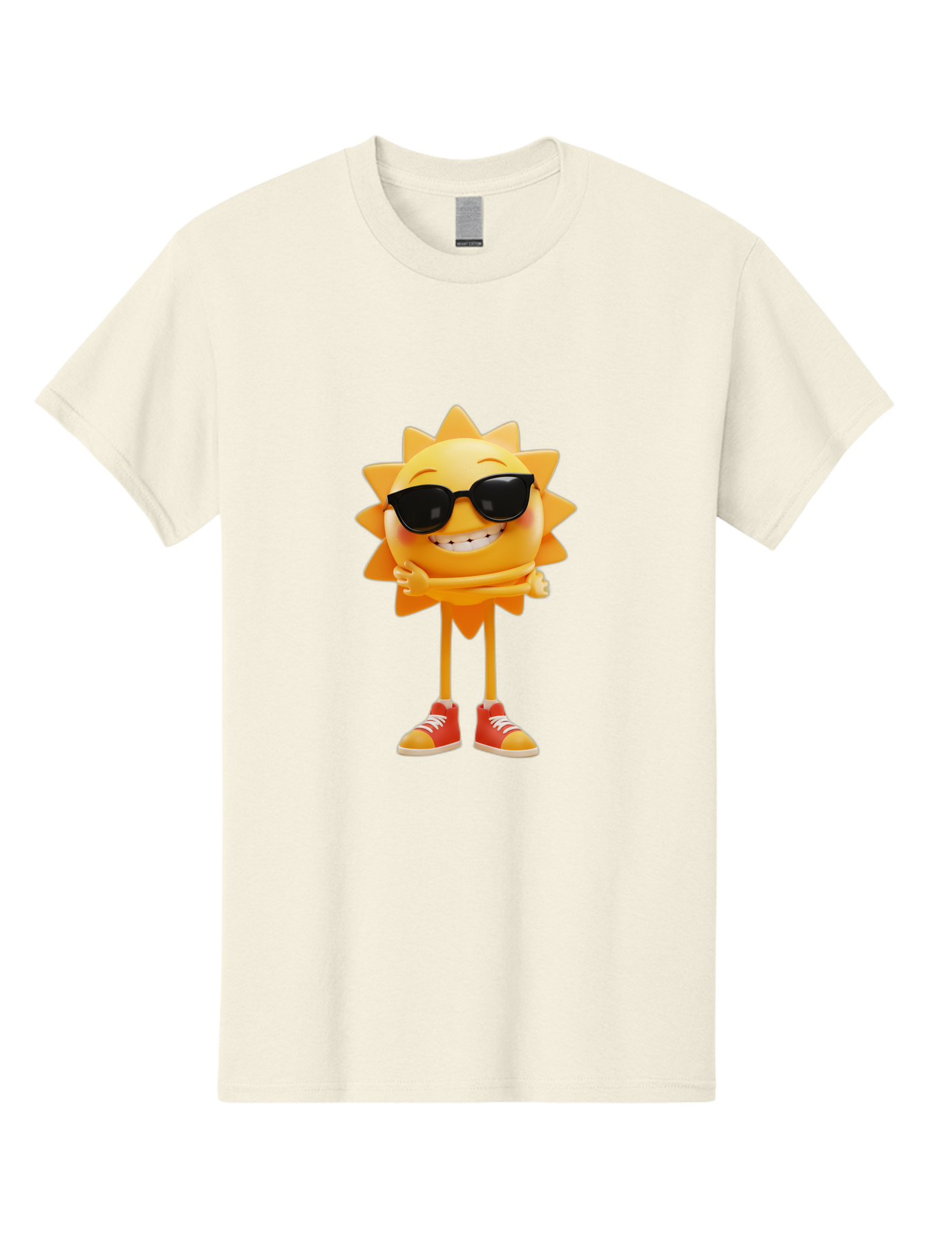 Cool-Sun Men'S Graphic Tee, 100% Cotton, Comfortable Casual Summer Wear, Machine Washable, Smiling Sun, Sunglasses, Cartoon Character, Happy Vibes, Orange Sneakers, Sun Rays, Cheerful Expression, Fun Design, Vibrant Personality, Bae156