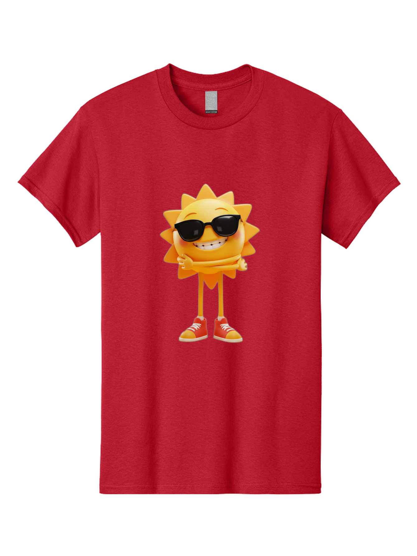 Cool-Sun Men'S Graphic Tee, 100% Cotton, Comfortable Casual Summer Wear, Machine Washable, Smiling Sun, Sunglasses, Cartoon Character, Happy Vibes, Orange Sneakers, Sun Rays, Cheerful Expression, Fun Design, Vibrant Personality, Bae156