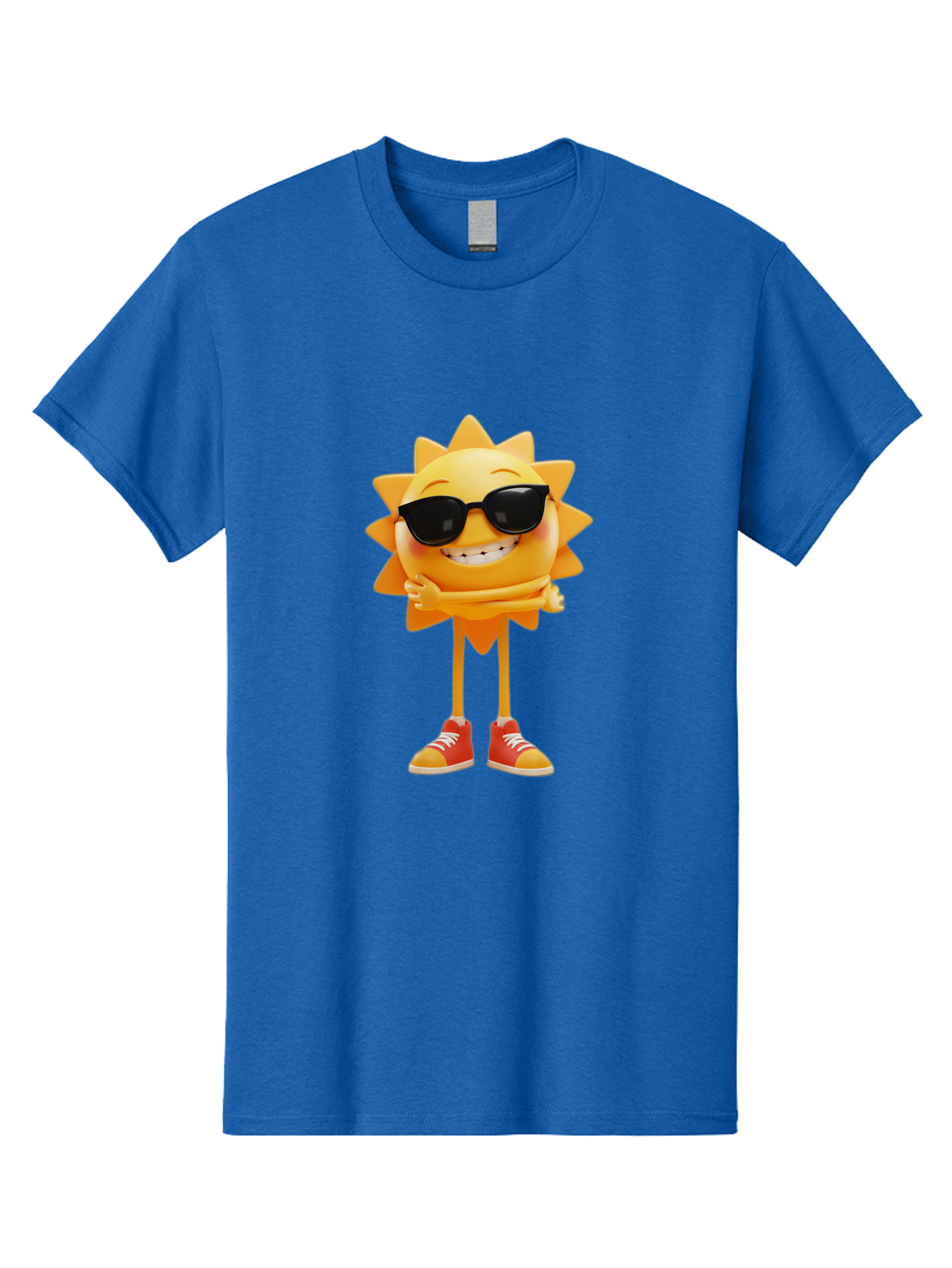 Cool-Sun Men'S Graphic Tee, 100% Cotton, Comfortable Casual Summer Wear, Machine Washable, Smiling Sun, Sunglasses, Cartoon Character, Happy Vibes, Orange Sneakers, Sun Rays, Cheerful Expression, Fun Design, Vibrant Personality, Bae156