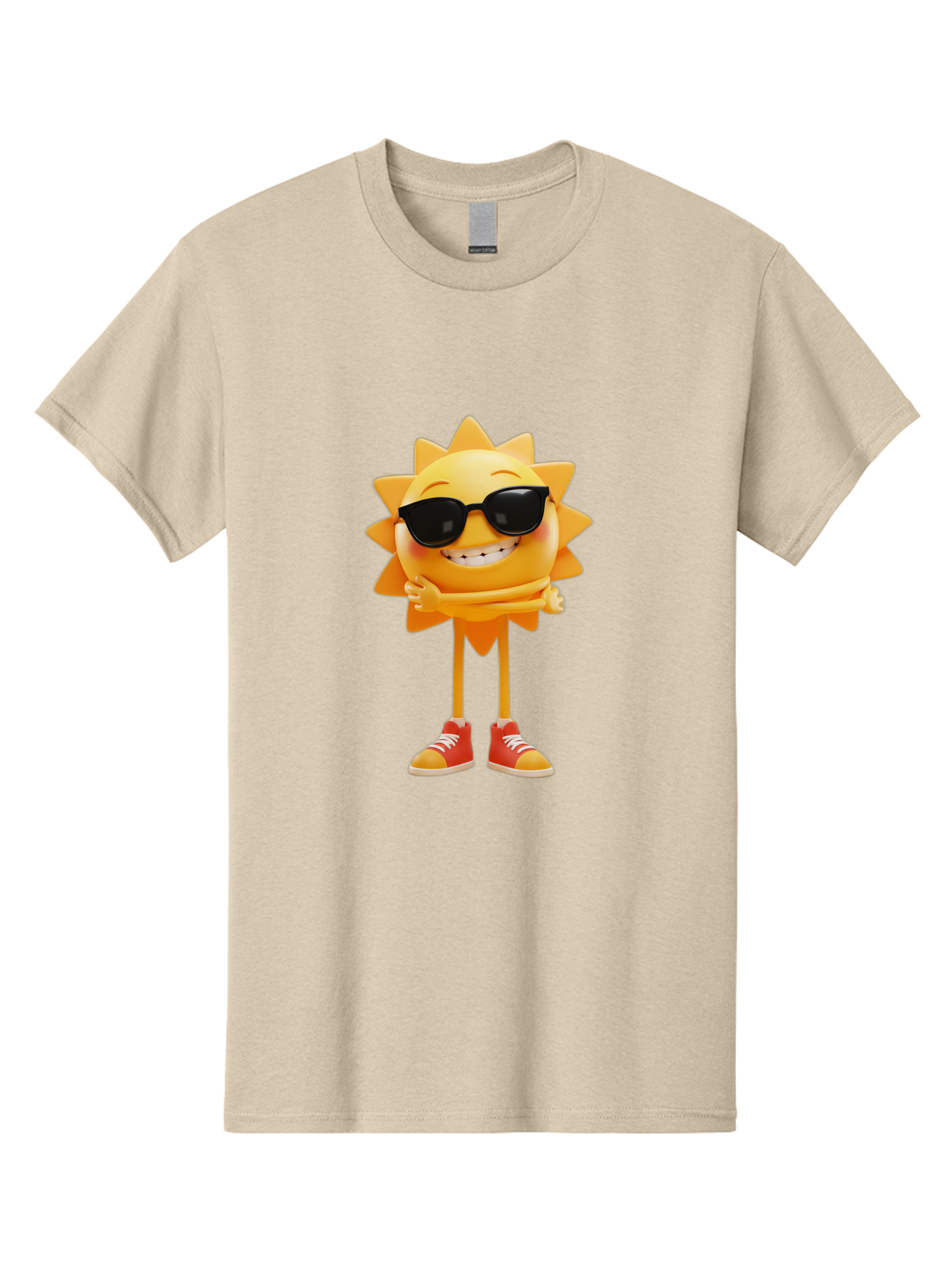 Cool-Sun Men'S Graphic Tee, 100% Cotton, Comfortable Casual Summer Wear, Machine Washable, Smiling Sun, Sunglasses, Cartoon Character, Happy Vibes, Orange Sneakers, Sun Rays, Cheerful Expression, Fun Design, Vibrant Personality, Bae156