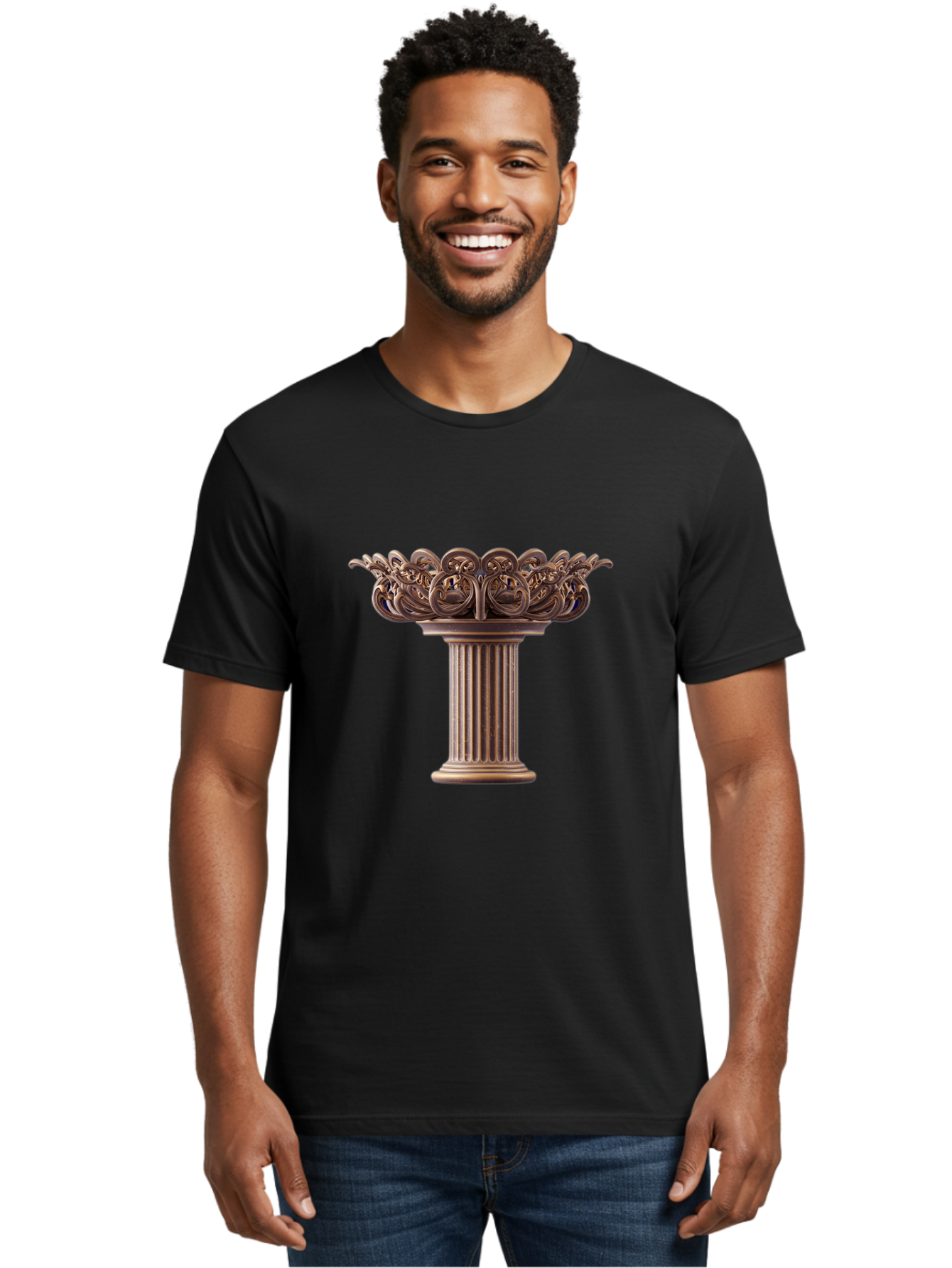Corinthian-Column-Capital Men'S Graphic Tee, 100% Cotton, Comfortable Casual Summer Wear, Machine Washable, Corinthian Column, Ornate Capital, Classical Architecture, Luxurious Decor, Vintage Design, Antique Finish, Architectural Detail Bae157