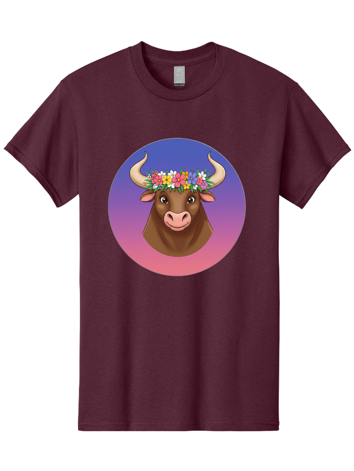 Cow-With-Flowers Men'S Graphic Tee, 100% Cotton, Comfortable Casual Summer Wear, Machine Washable, Cartoon Cow, Floral Crown, Colorful Flowers, Animal Illustration, Vibrant Colors, Whimsical Art, Happy Cow, Flower Power, Nature-Inspired Design Bae158