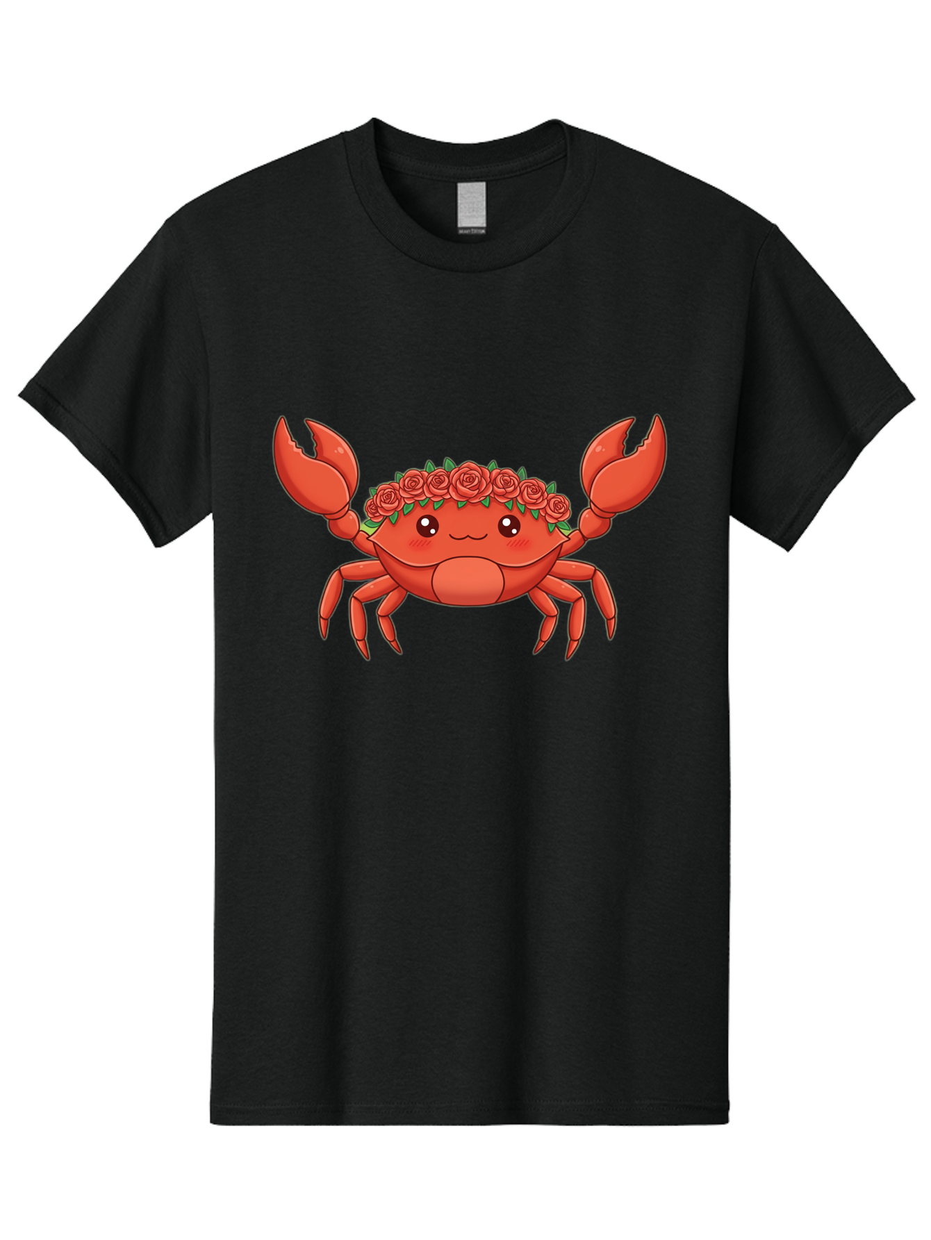 Crab-Wearing-Rose-Crown Men'S Graphic Tee, 100% Cotton, Comfortable Casual Summer Wear, Machine Washable, Cartoon Crab, Red Roses, Floral Crown, Cute Crustacean, Smiling Face, Red Crab, Rose Wreath, Kawaii Art Bae162