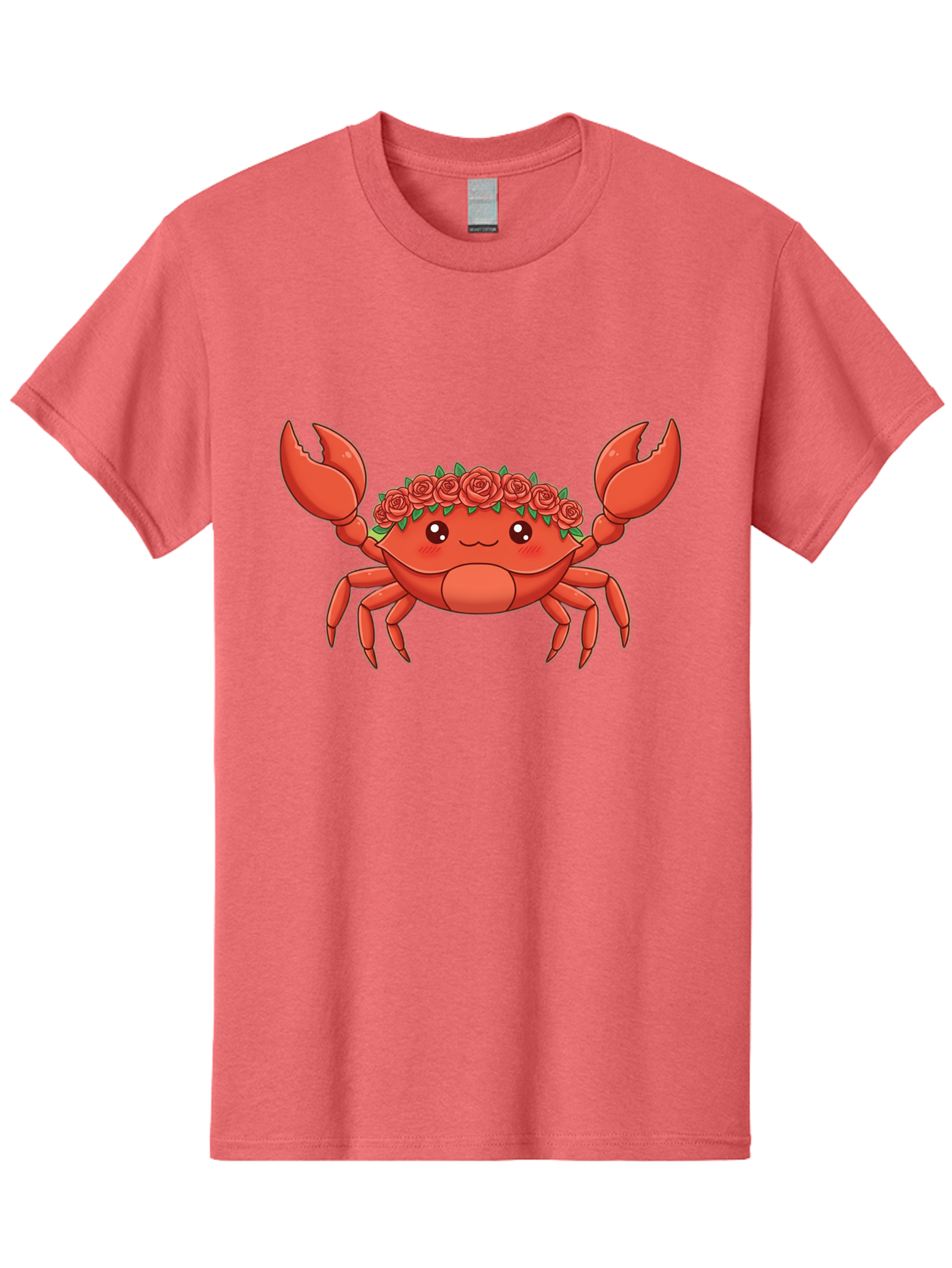 Crab-Wearing-Rose-Crown Men'S Graphic Tee, 100% Cotton, Comfortable Casual Summer Wear, Machine Washable, Cartoon Crab, Red Roses, Floral Crown, Cute Crustacean, Smiling Face, Red Crab, Rose Wreath, Kawaii Art Bae162