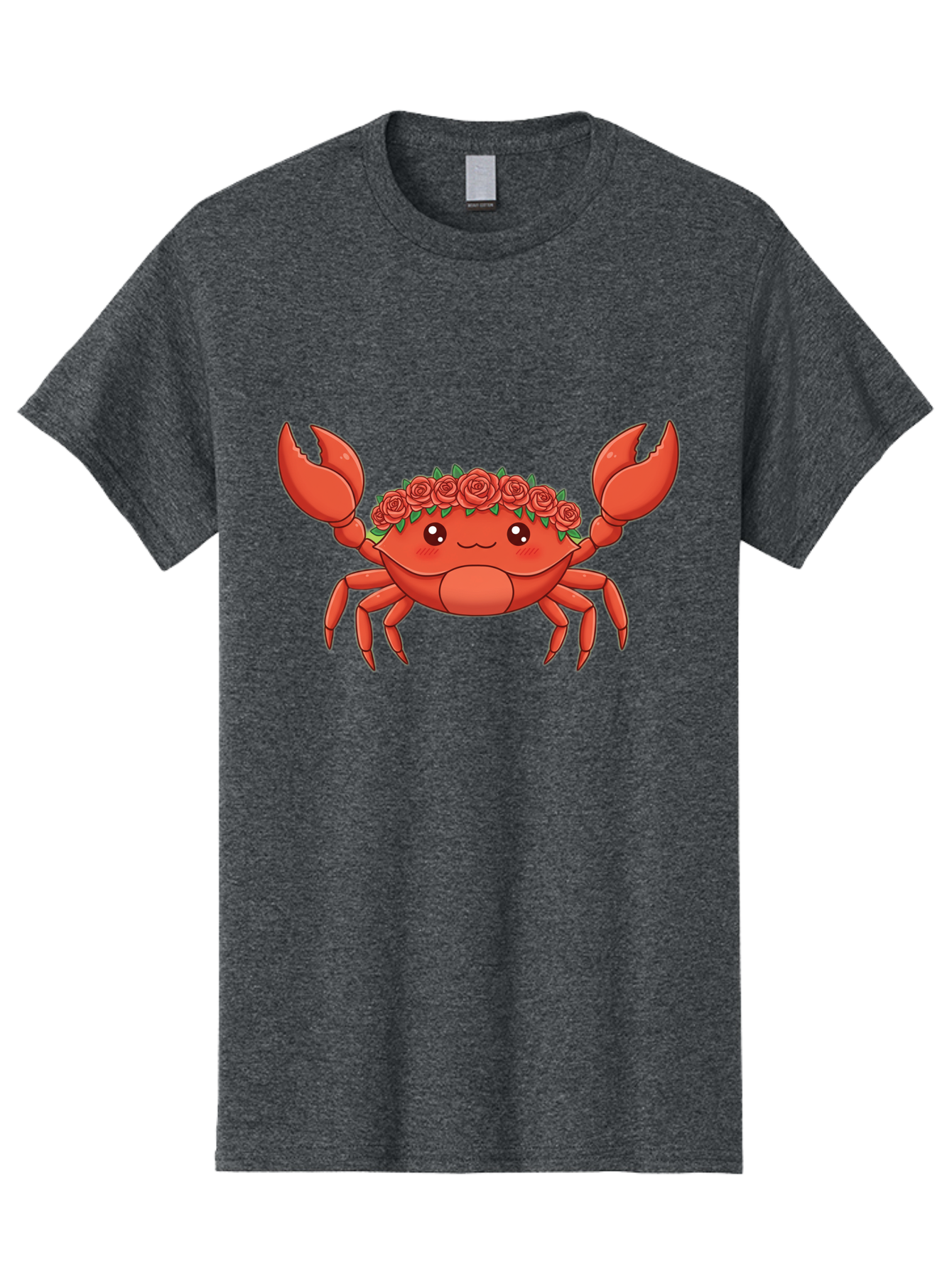 Crab-Wearing-Rose-Crown Men'S Graphic Tee, 100% Cotton, Comfortable Casual Summer Wear, Machine Washable, Cartoon Crab, Red Roses, Floral Crown, Cute Crustacean, Smiling Face, Red Crab, Rose Wreath, Kawaii Art Bae162